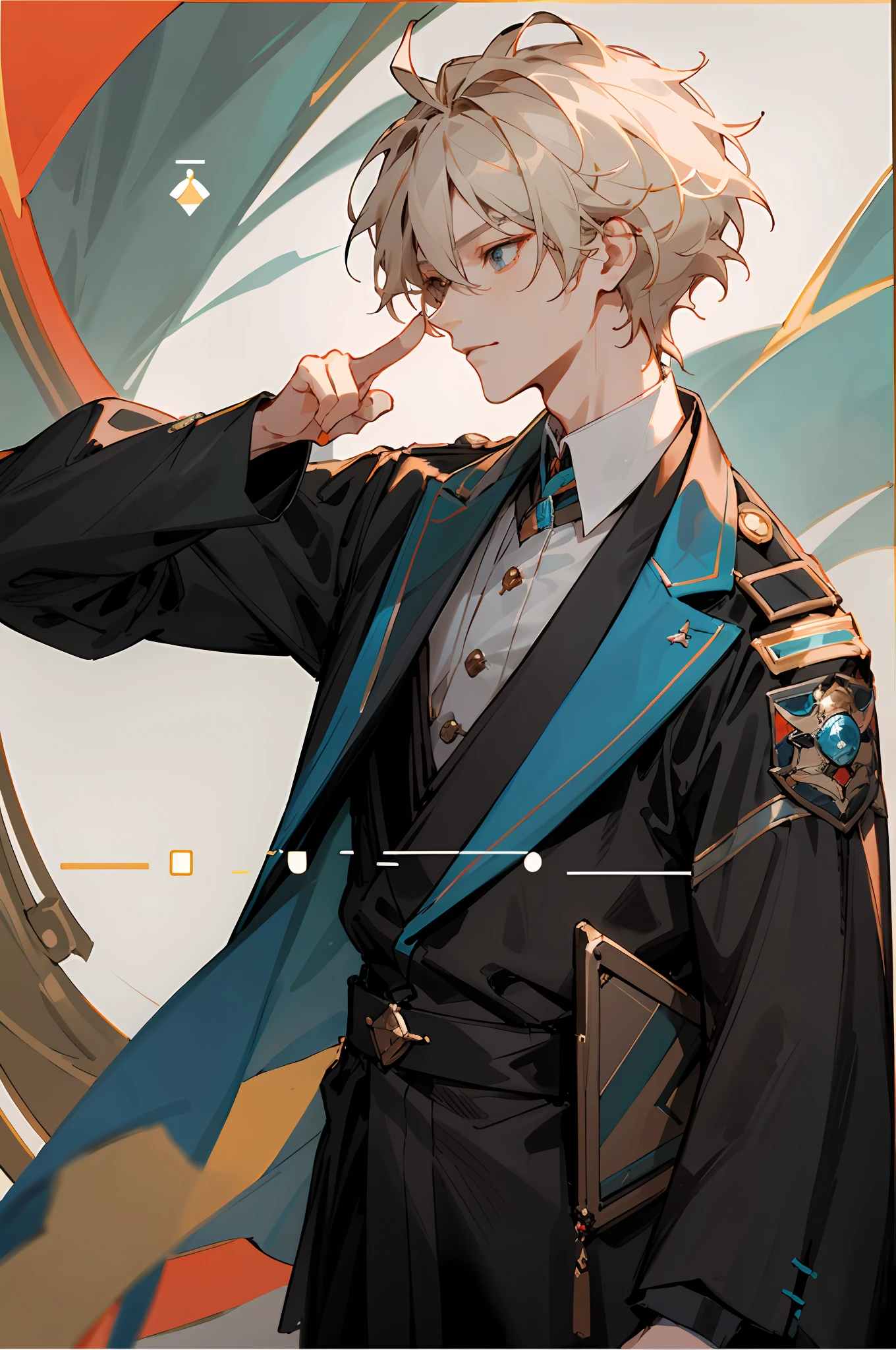 someone is pointing at something with their finger, a picture inspired by Jang Seung-eop, reddit, realism, Very, Very, very high quality picture with index finger, /gamer ludwig,, Profile picture 2k,Mana shot out of his hand to a very handsome face,Elaborate Eyes,Detailed dressing,No subtitles,There is a badge on the clothes