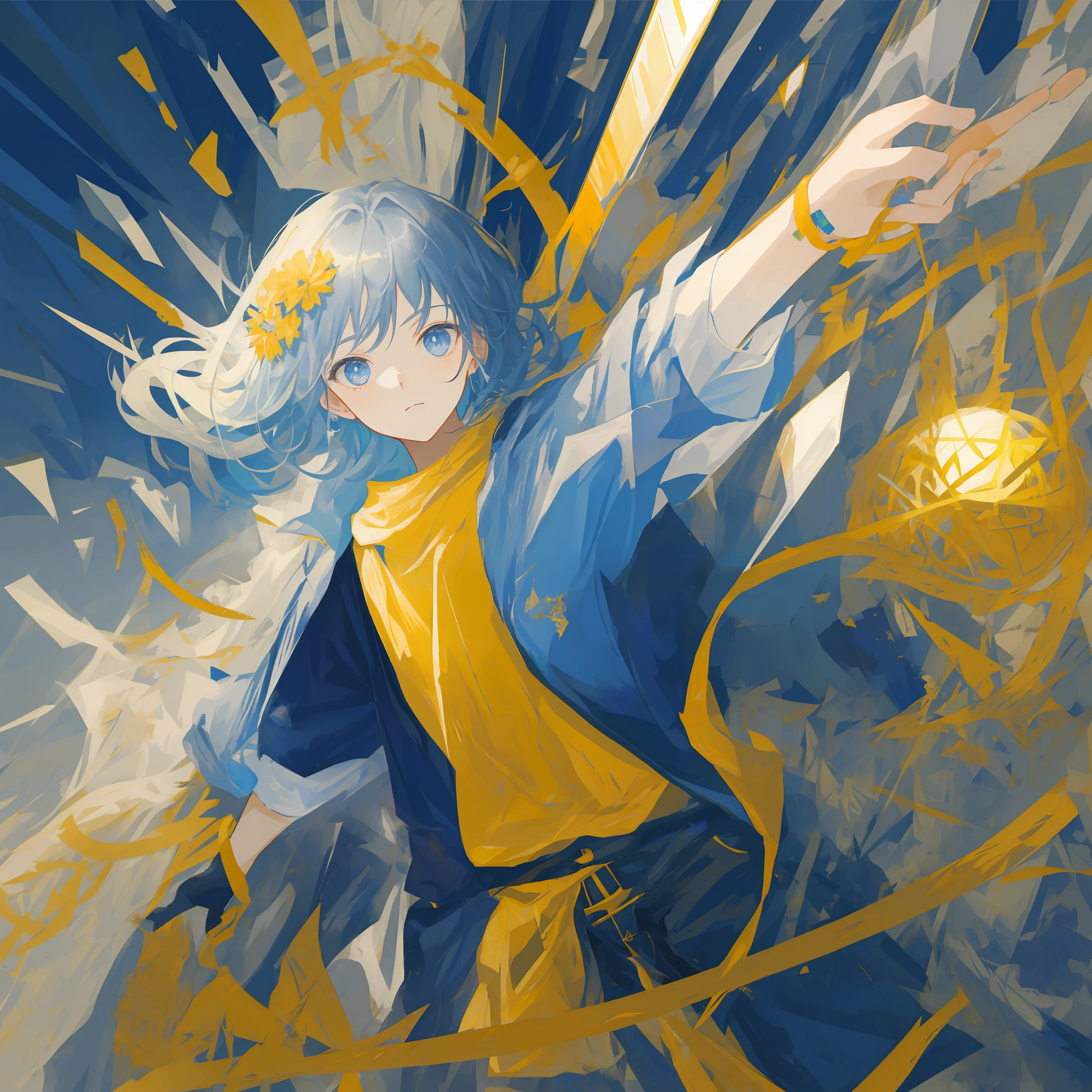 Spirit girl holding boy,The boy holds a sword