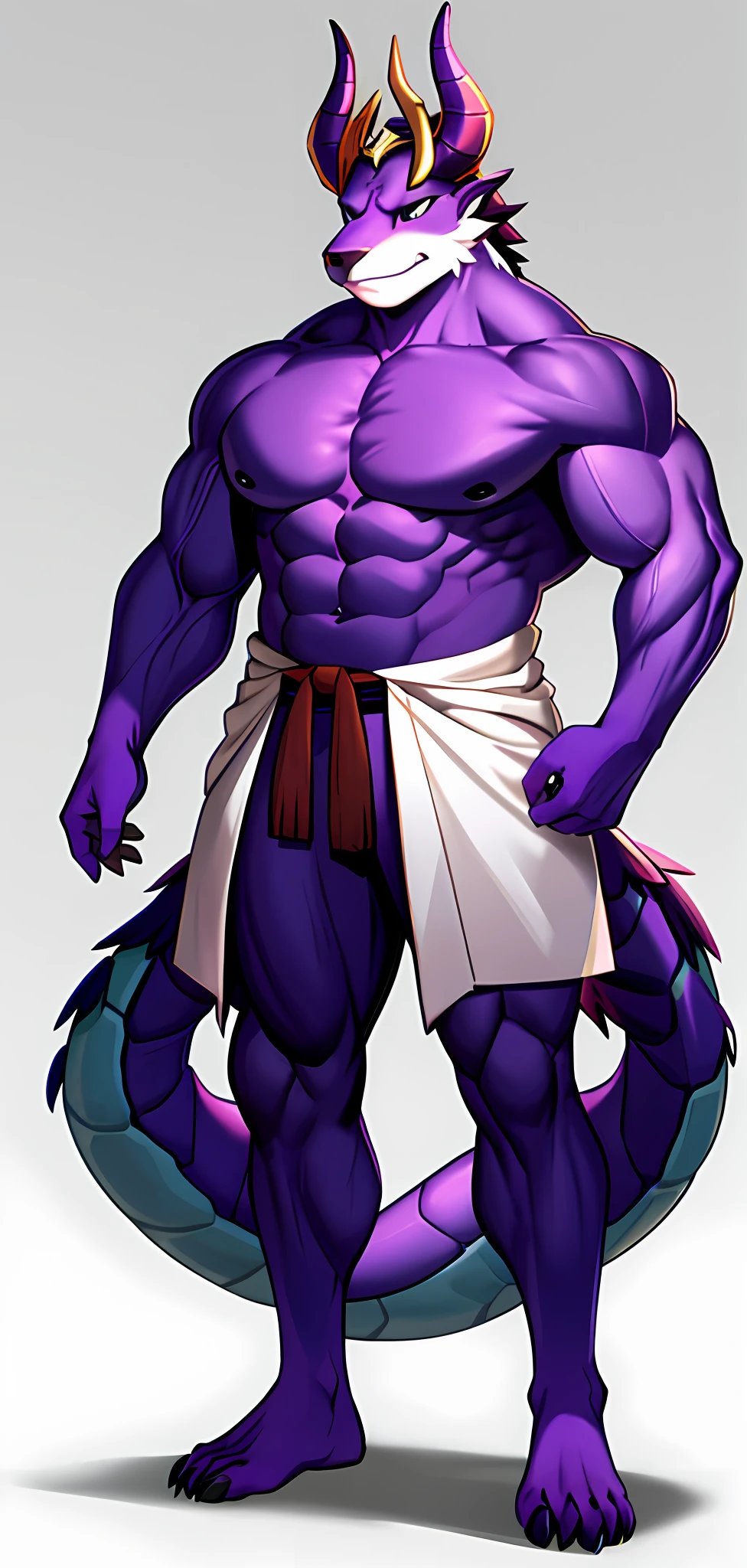 Anthropomorphic dragon males,One tail,Cyan purple,Furry art,vulva,Wear a wide kimono,Strong muscles,Stout body,Mythological art,
