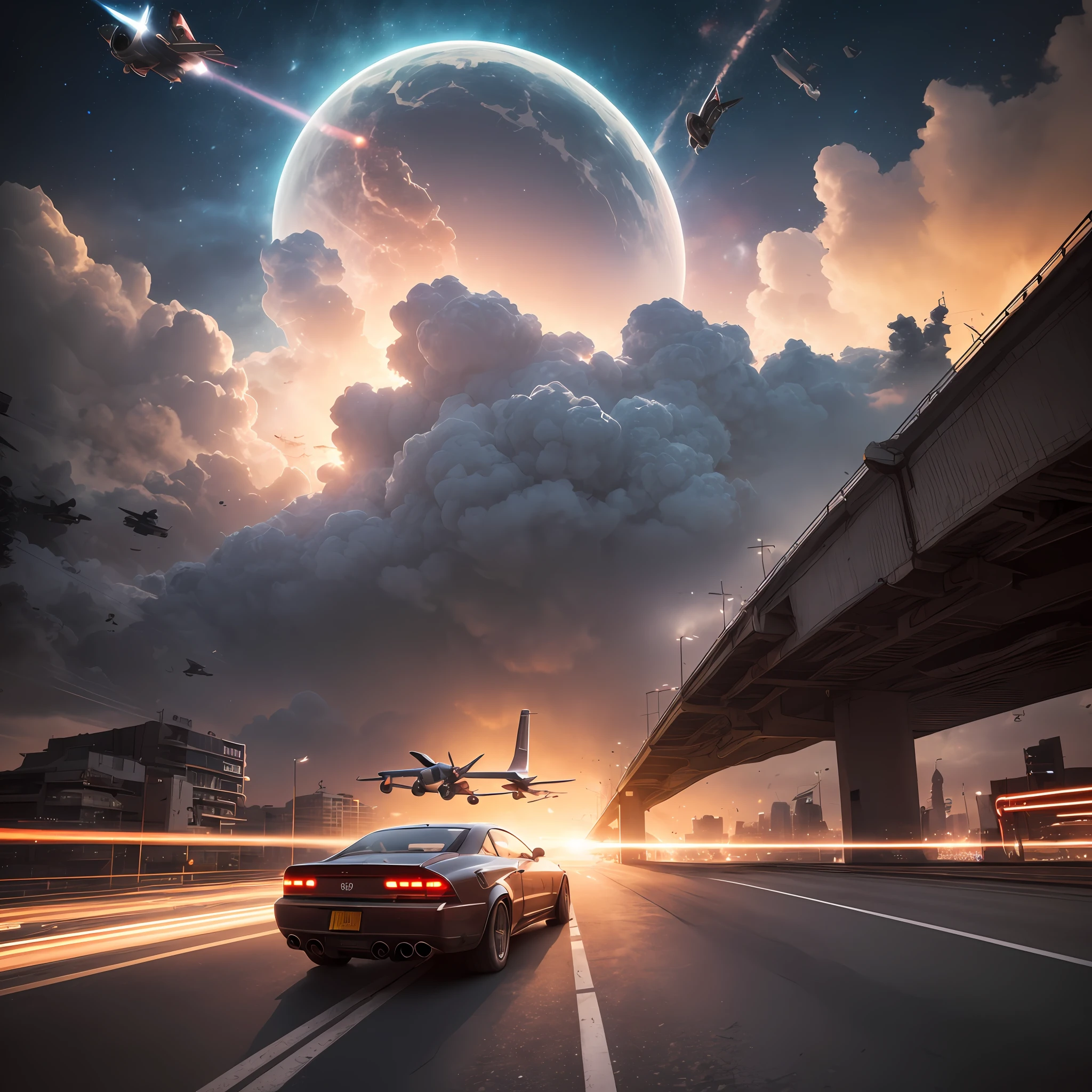 The ultra -The high-definition,Cinematic texture,Fast and furious,tanks,8K,driver,Pistol shooting,Cinematic style,Epic,Realisticstyle,Future wars,Clouds shuttle,Gas jet bullets fly sideways,Missile launch,Wandering Earth,Cinematic texture,,Explosion scene,Shanghai night view,overpass,8K,A lot of vehicles are moving,Airplanes fly,Clouds,space elevator,blasts,Epic,UAVs,,Camera shot,actionpacked, --auto