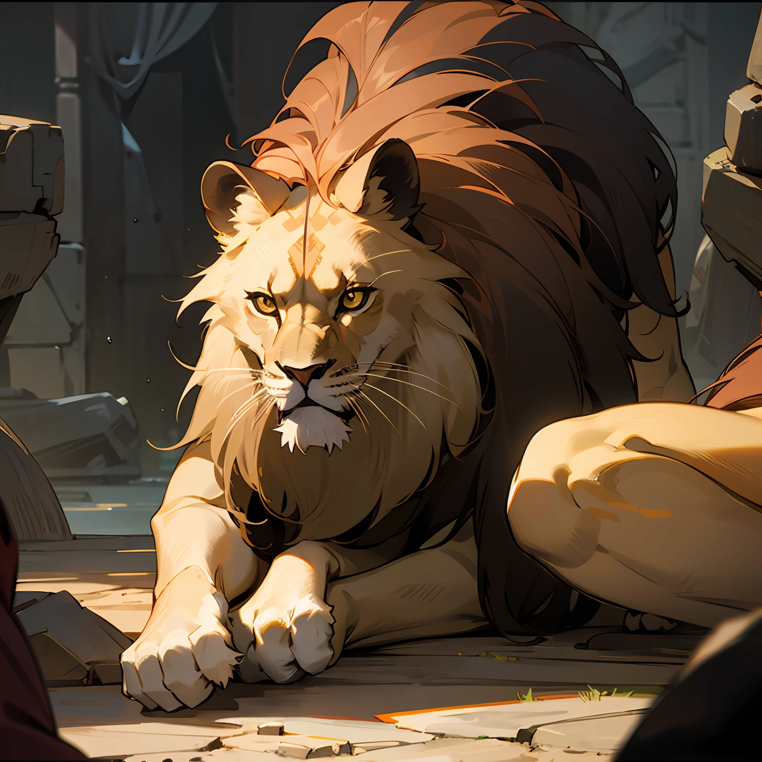 lion den man next to lion --auto
