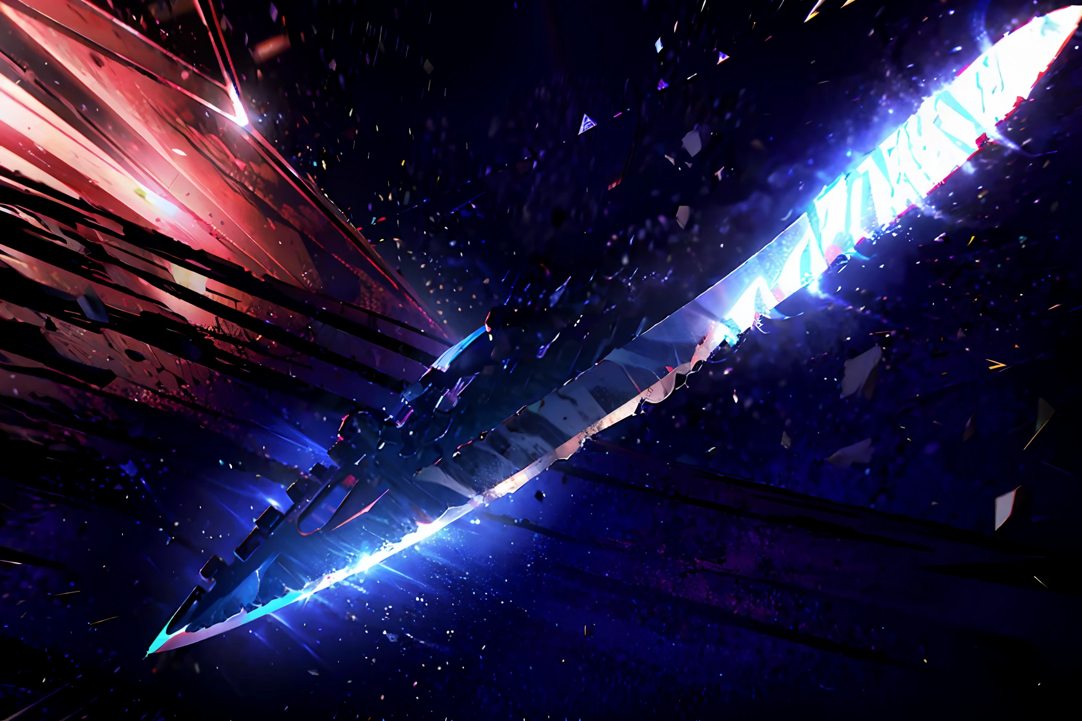 Berserk Robot，With a 5-meter machete，Lightning background，Elegant lines，3D style，