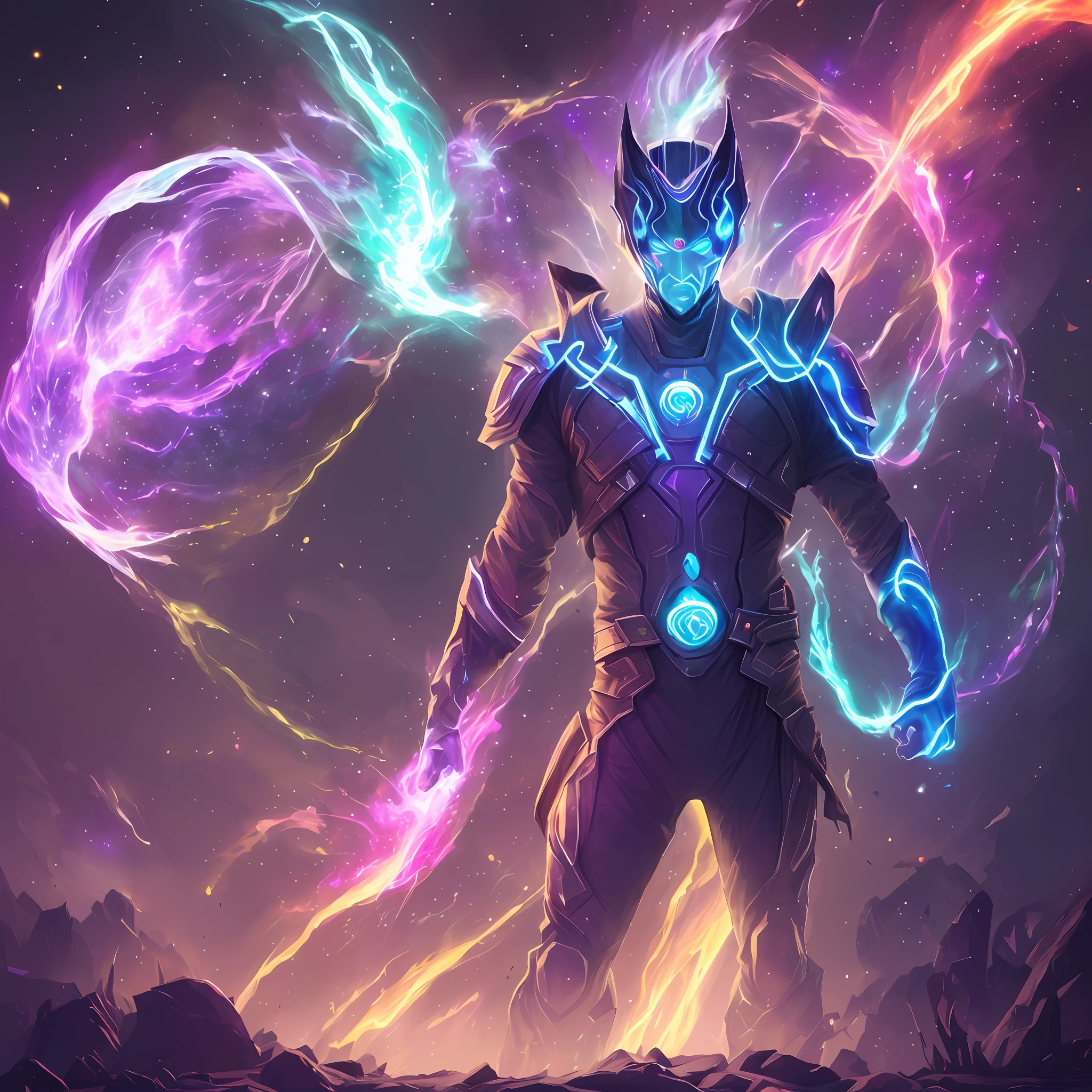a digital painting of a man with a glowing body, cosmic entity, quality astral projection render, electric aura with particles, nebula aura surrounding subject, purple energy, auras, energy aura, dota 2 concept art, aruze colour aura, purple aura, psionic, galactic dmt entity, electric aura, neon glow concept art, antimage, galactic entity --auto