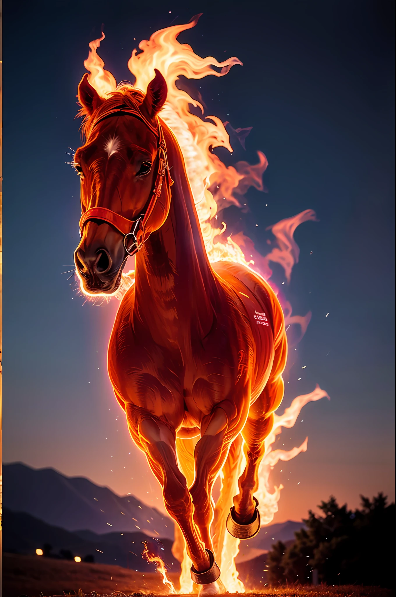 a running horse on fire,(redfire:1.3),
good hand,4k, high-res, masterpiece, best quality, head:1.3,((Hasselblad photography)), sharp focus, (cinematic lighting), collarbone, night, soft lighting, dynamic angle, [:(detailed face:1.2):0.2], outside, city,monochrome background,