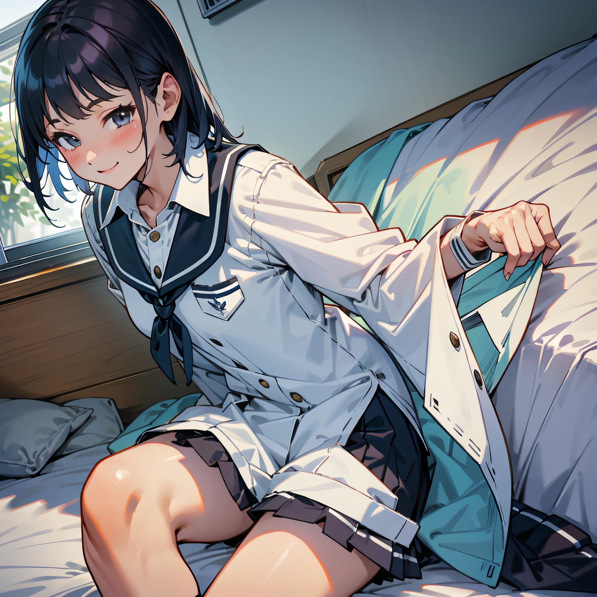 bob-cut hair,Comic style,It has a campus atmosphere,adolable,Japan School Uniform,ssmile,Calf socks,Black school uniform,One meter six,Nanasaki