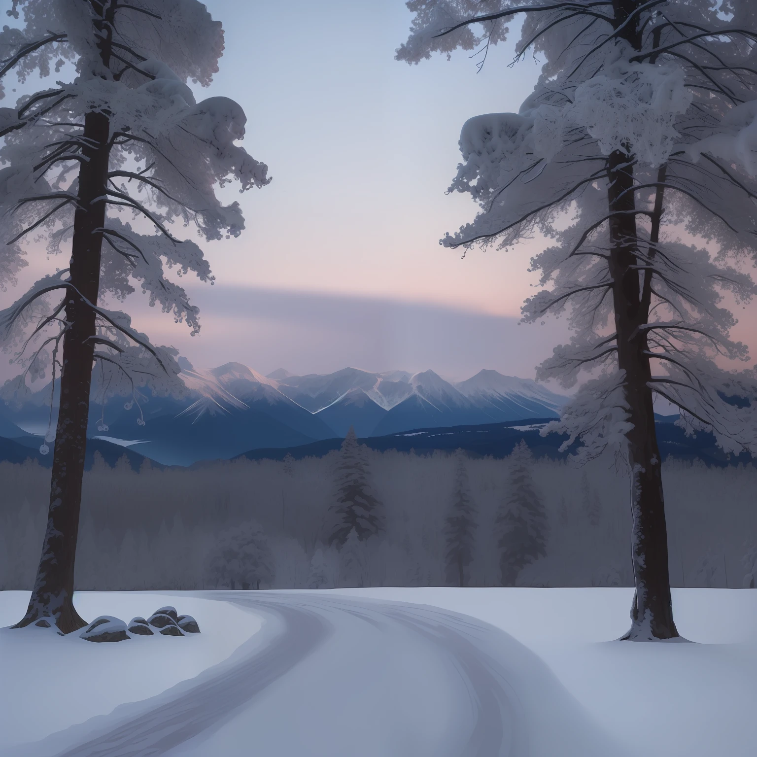 Winter forest evening