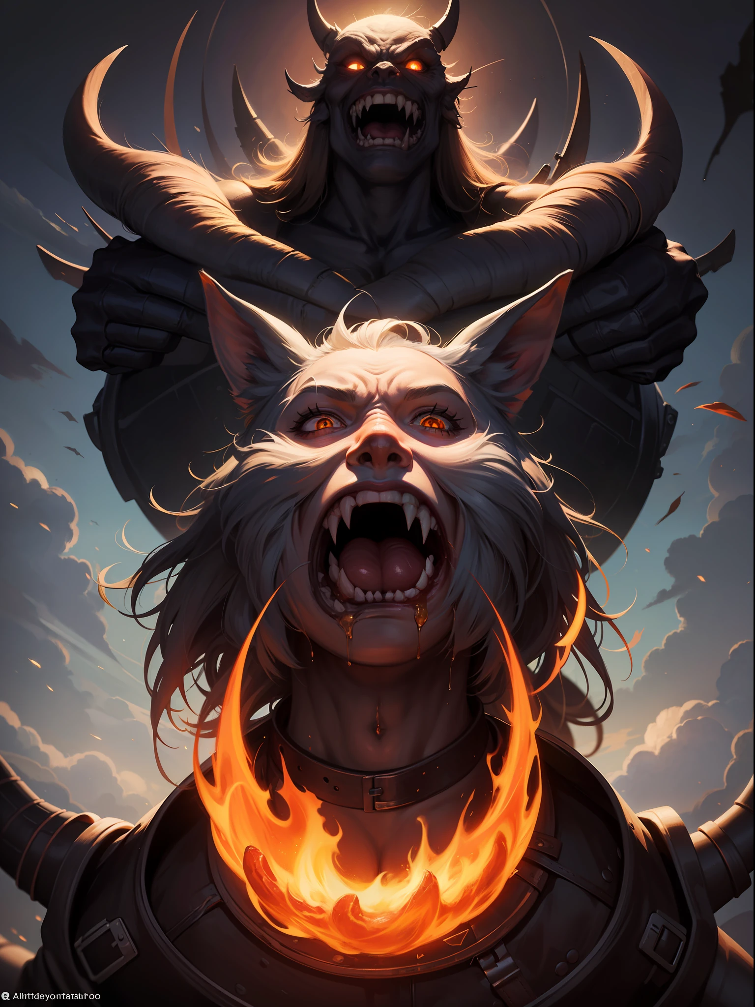 "Front view, dark ilumination, Fat, drooling demon representing one of the deadly sins: A Gula, ultradetalhado, alta resolução, arte conceitual, Arte Digital, 4k."