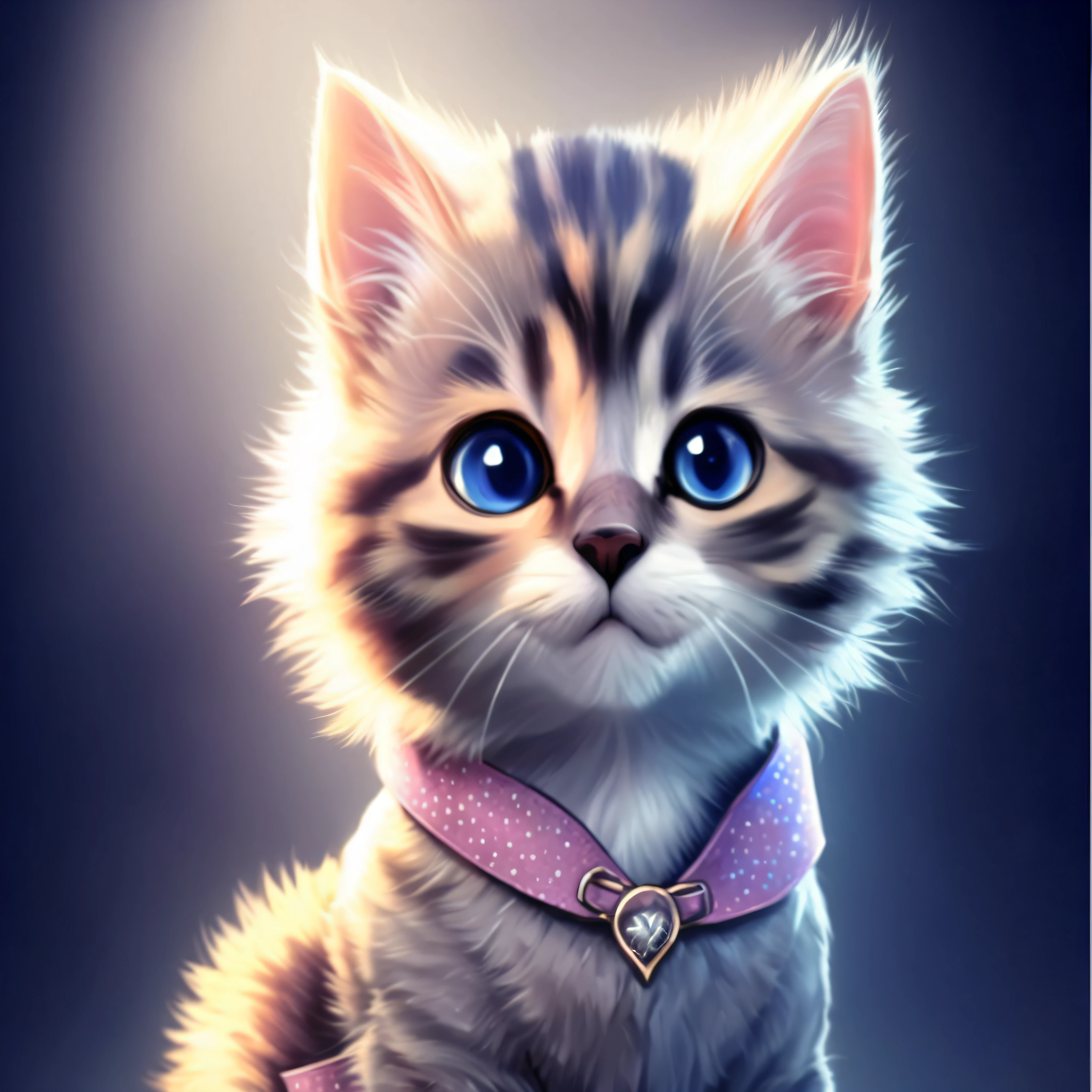 there is a cat with a collar and a pink collar, painting digital adorable, arte digital detalhada bonito, arte digital bonito, arte detalhada bonito, arte de fantasia peluda, anthropomorphic female cat, Gato. pintura digital, Sora como um gato, gatinho ciborgue, gato anime realista, anthropomorphic cat, gato bonito, warrior cats fan art