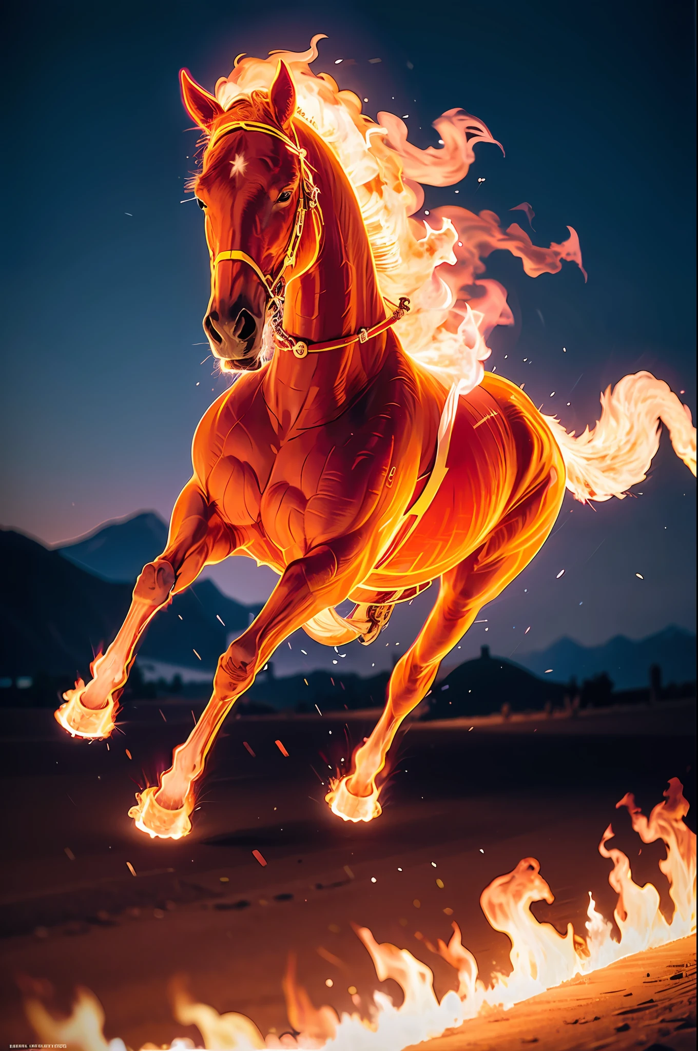 a running horse on fire,(redfire:1.3),
good hand,4k, high-res, masterpiece, best quality, head:1.3,((Hasselblad photography)), sharp focus, (cinematic lighting), collarbone, night, soft lighting, dynamic angle, [:(detailed face:1.2):0.2], outside, city,monochrome background,