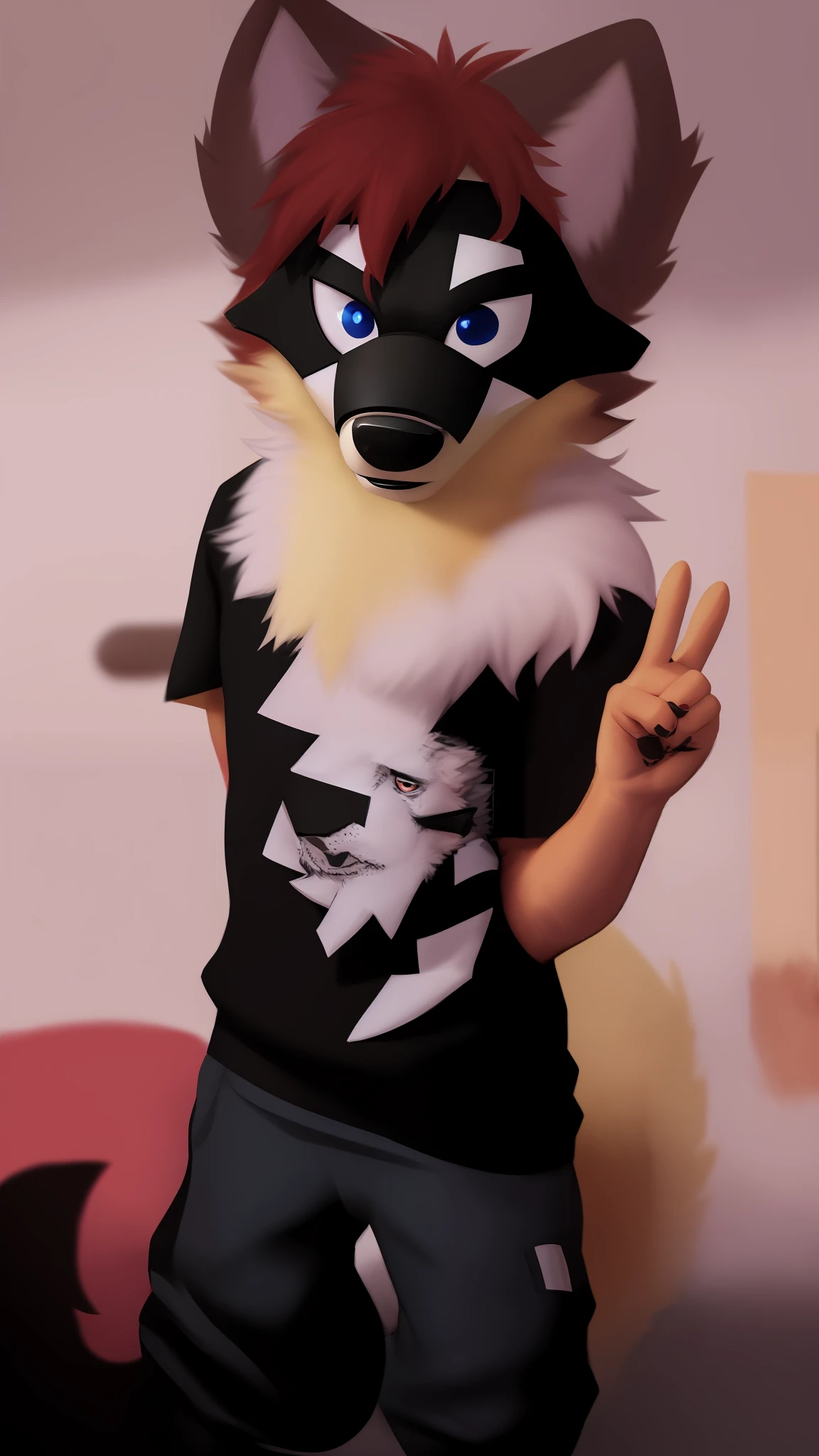 arafed man in a wolf mask making a peace sign, fursuit, furry character, fursuit!!!!, full body with costume, full costume, profile image, inspired by Willy Finch, with kitsune mask, a person with a raccoon head, profile picture, full body picture, anthropomorphic!!, fursona wearing stylish clothes, an anthropomorphic wolf