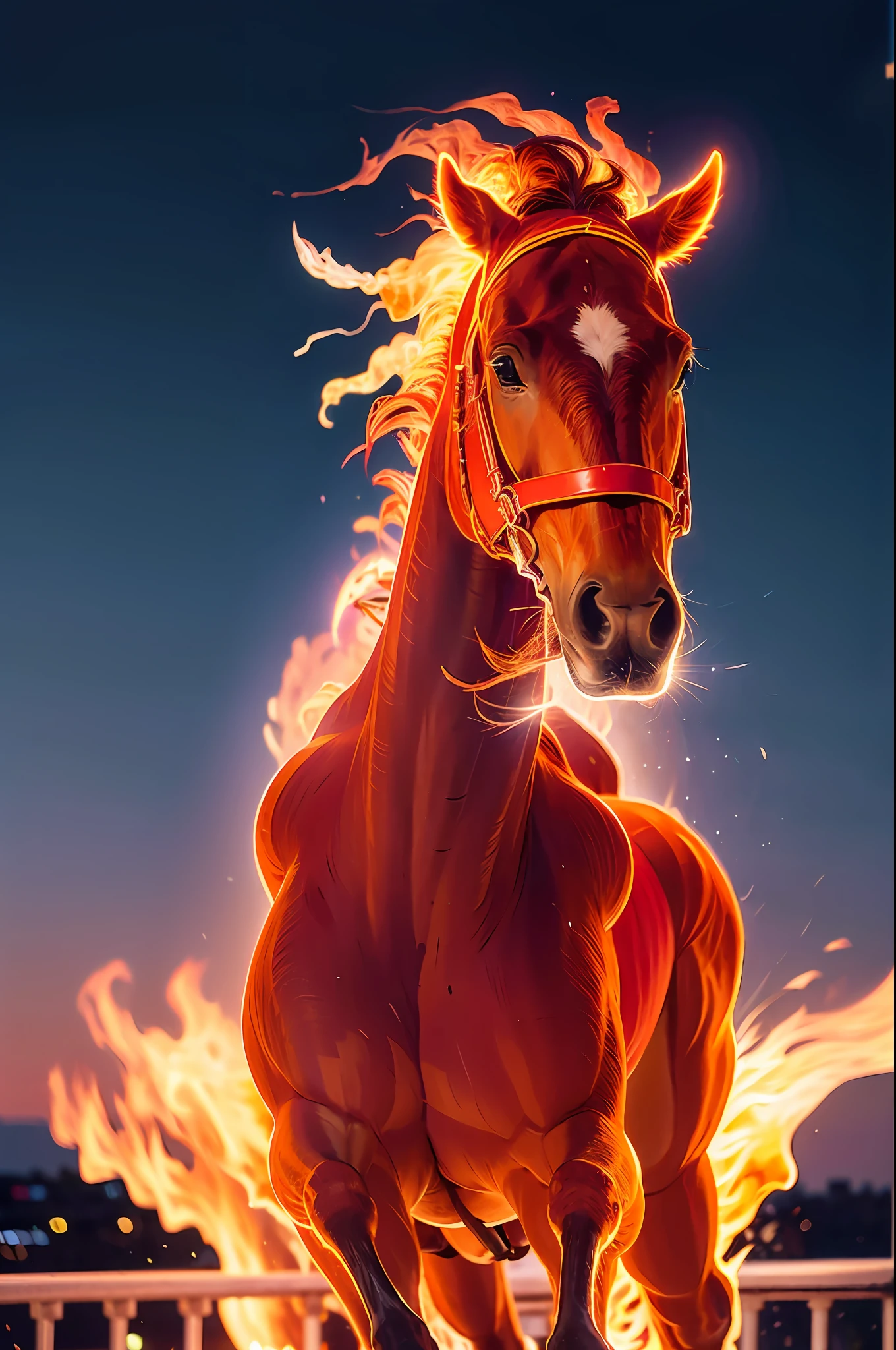 a running horse on fire,(redfire:1.3),
good hand,4k, high-res, masterpiece, best quality, head:1.3,((Hasselblad photography)), sharp focus, (cinematic lighting), collarbone, night, soft lighting, dynamic angle, [:(detailed face:1.2):0.2], outside, city,monochrome background,