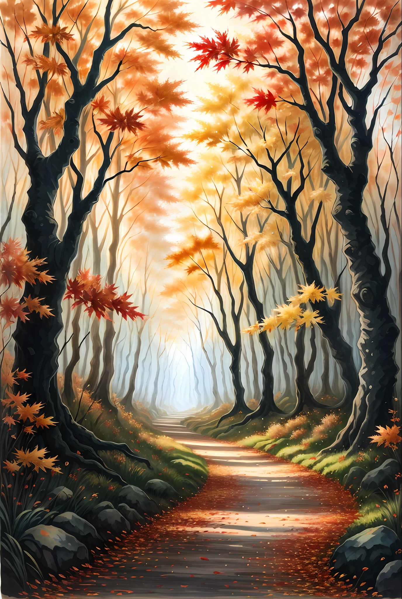 ( acuarela \(Medio\), dibujo, autumn forest with vibrant colors