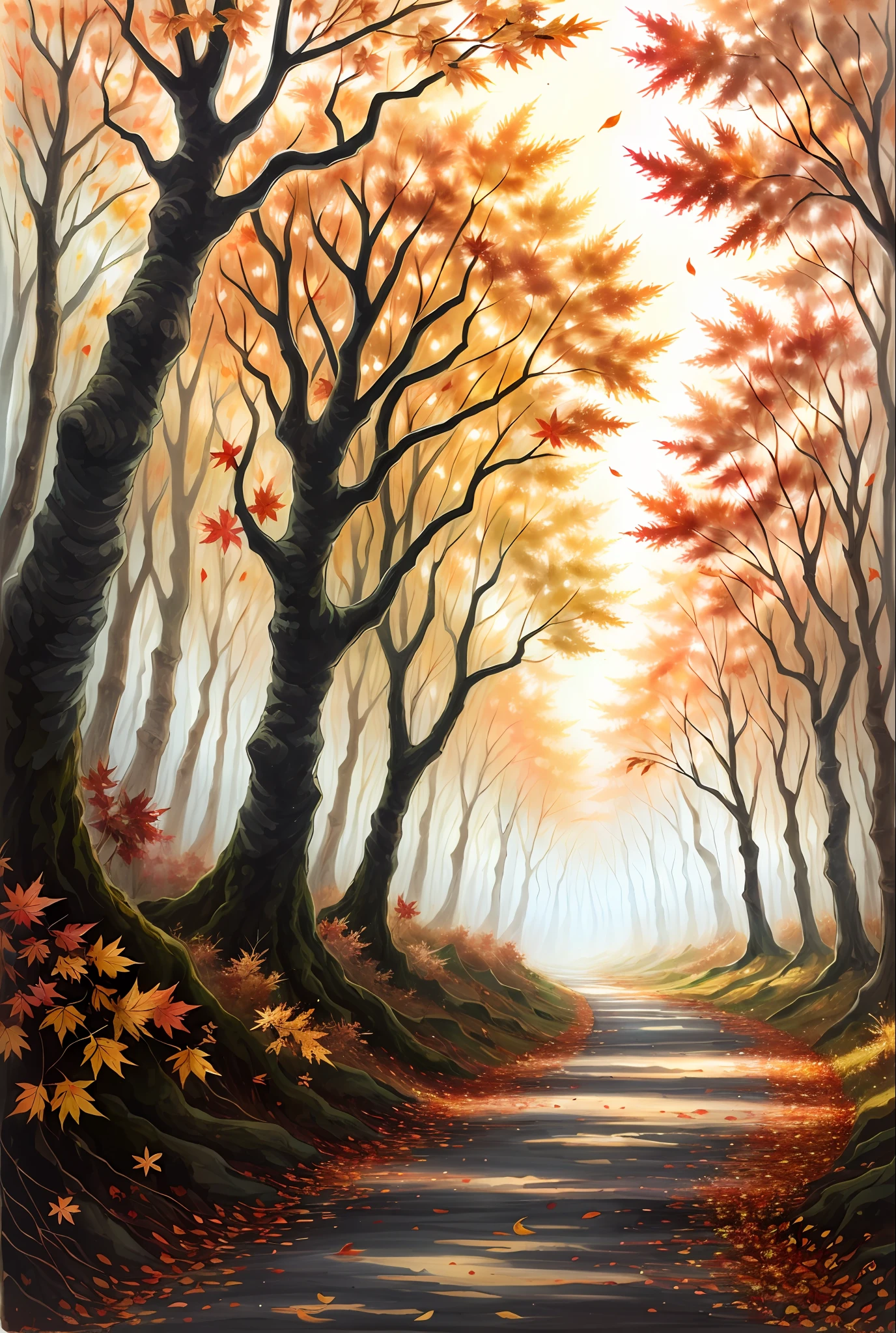( acuarela \(Medio\), dibujo, autumn forest with vibrant colors