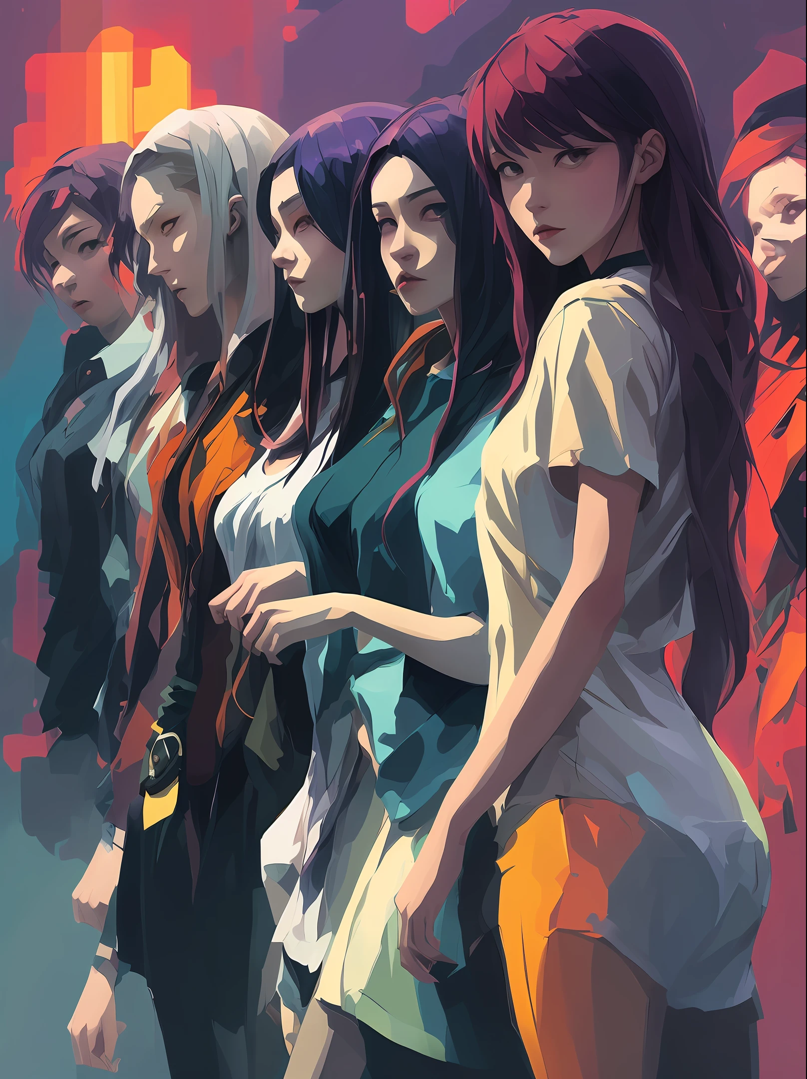 there are many people standing in a group with their arms crossed, digital art inspired by Yanjun Cheng, cgsociety contest winner, gothic art, artwork in the style of guweiz, guweiz, eerie art style, guweiz masterpiece, guweiz on pixiv artstation, guweiz on artstation pixiv, dark art style