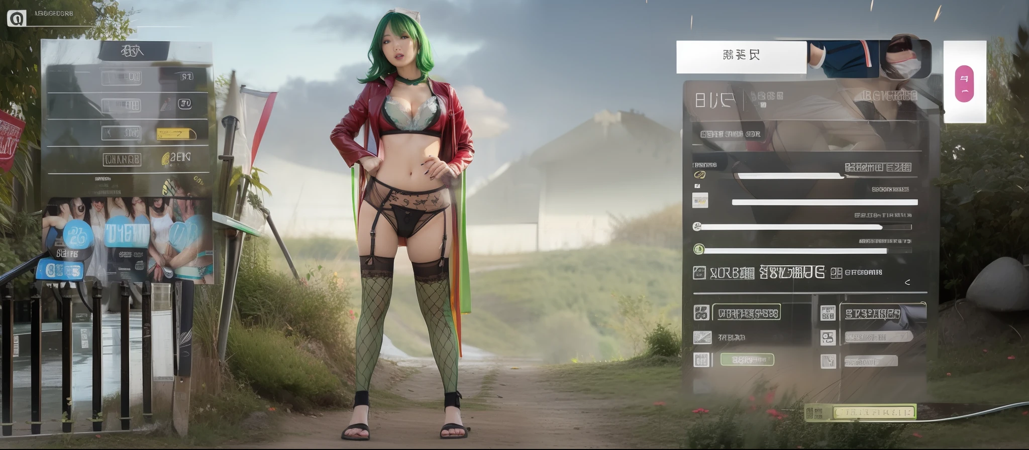 Woman, sexy, green hair, lingerie