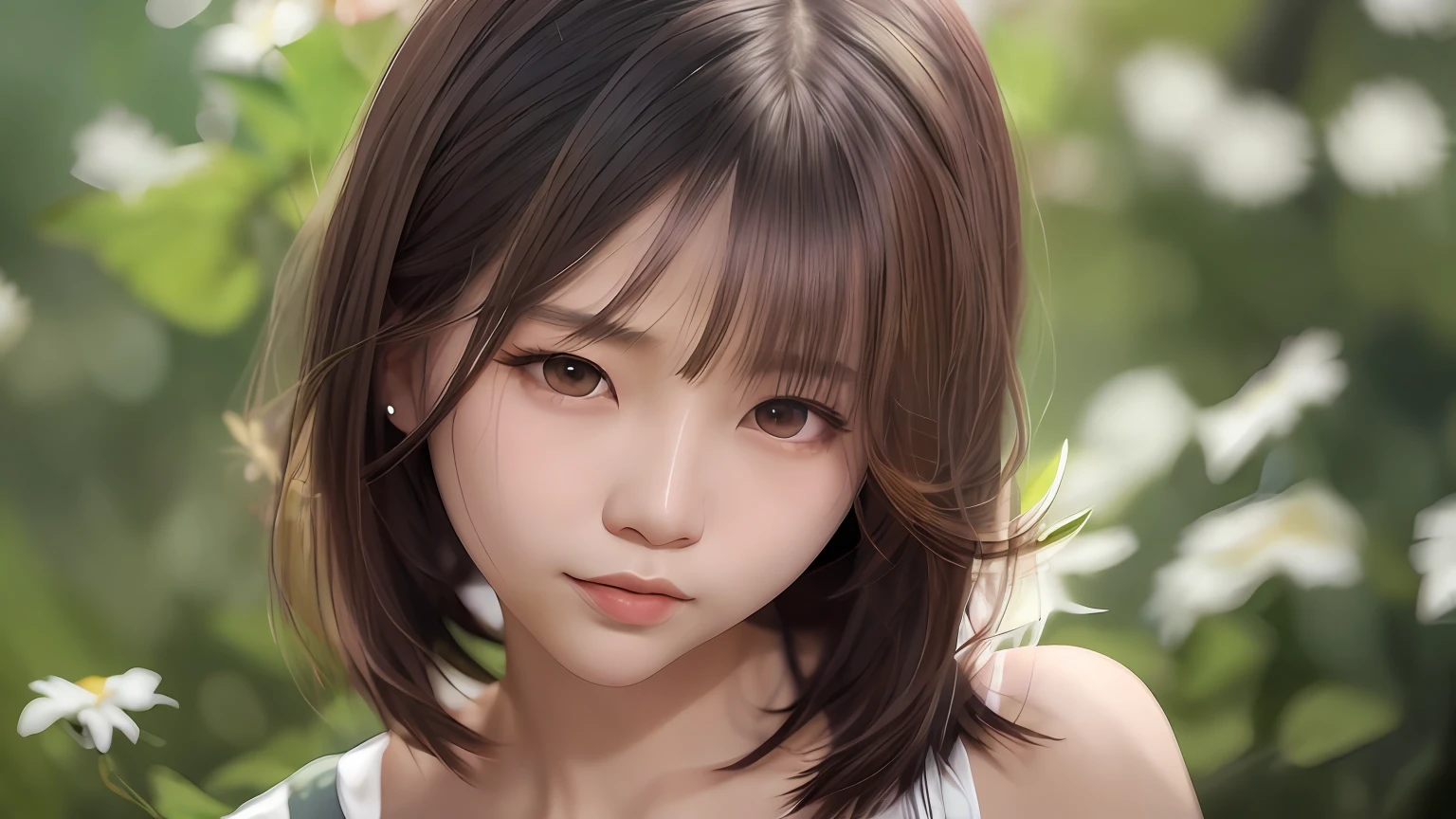 Arakfi Asian woman，length hair，There is a flower on the hair, Guviz, Kawaii realistic portrait, Cute natural anime face, Soft portrait shot 8 K, Guviz-style artwork, girl cute-fine-face, Realistic. Cheng Yi, yanjun cheng, high quality portrait, photorealistic anime, photorealistic anime girl rendering