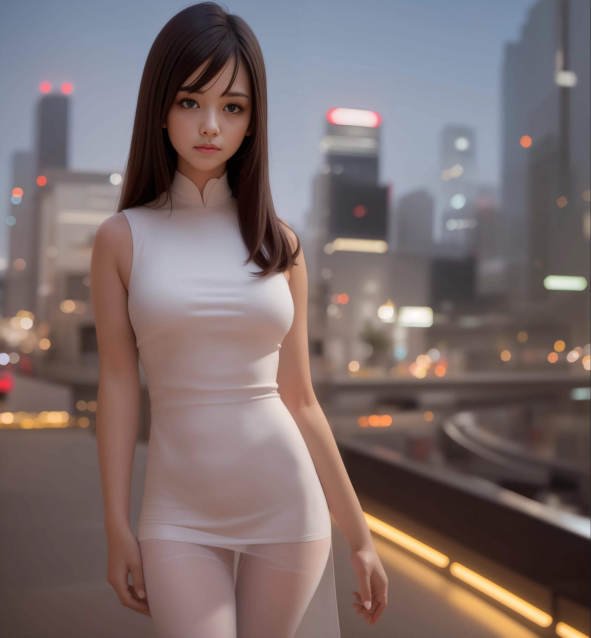 Women long legs slightly chubby white pantyhose miniskirt