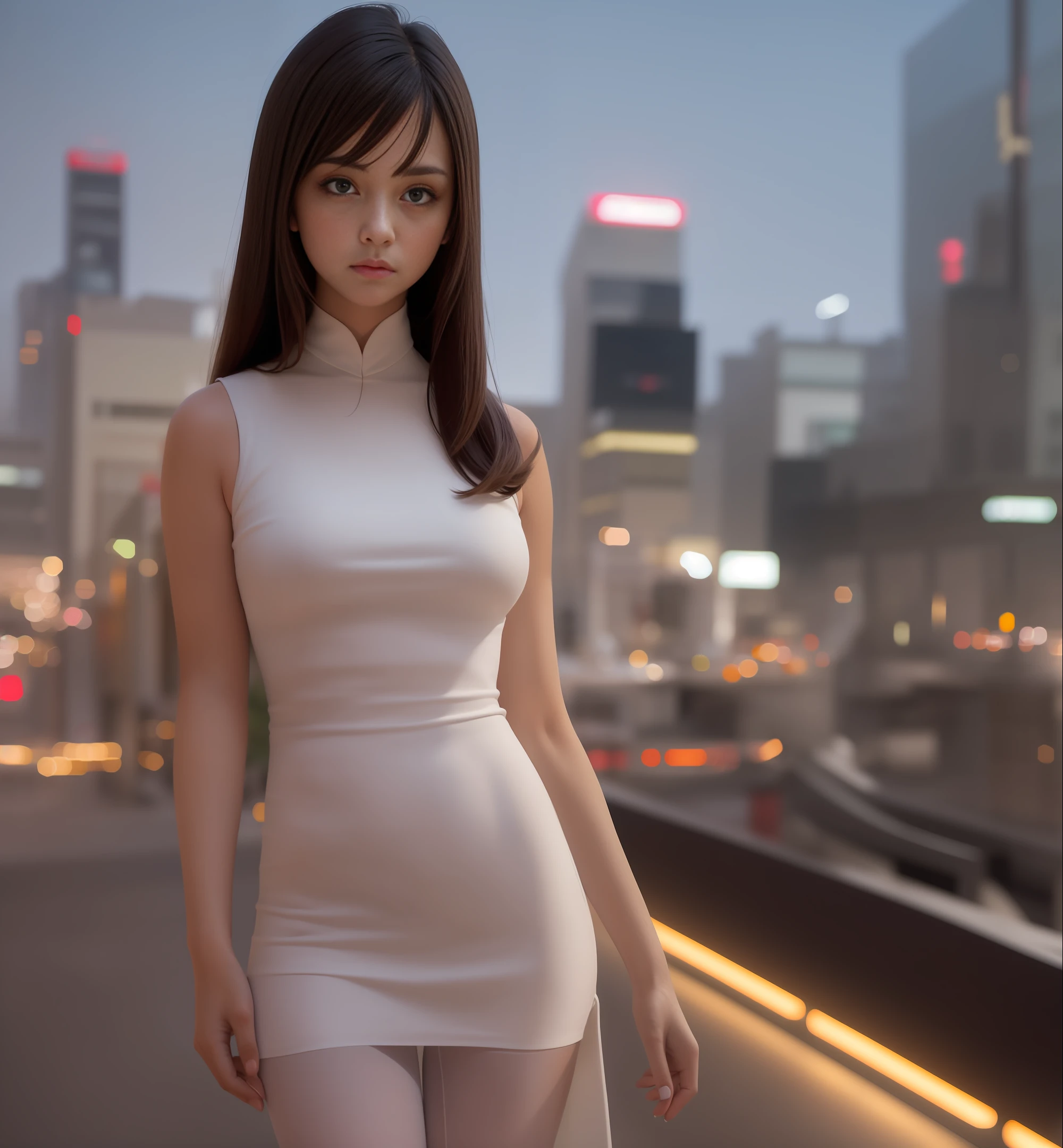 Women long legs slightly chubby white pantyhose miniskirt