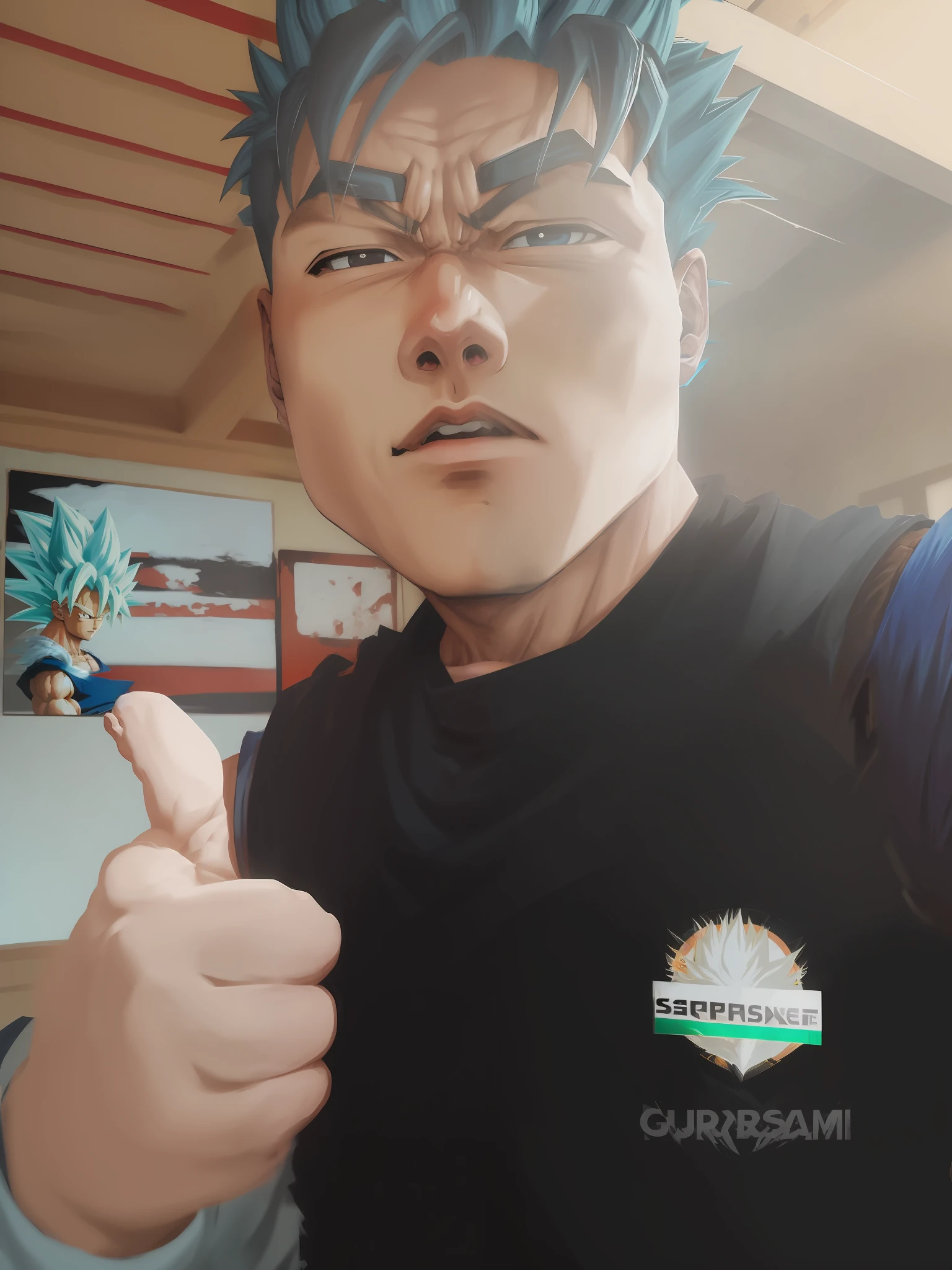 Masterpiece, best quality, Goku, Super Saiyan, light blue hair