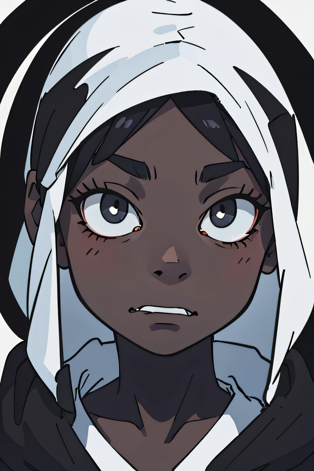 (melhor qualidade: 0.8), (melhor qualidade: 0.8), Perfect anime illustration, retrato de close-up extremo de um caveira com olhos pretos, serious face, roupa preta, parte superior do corpo, fundo branco,