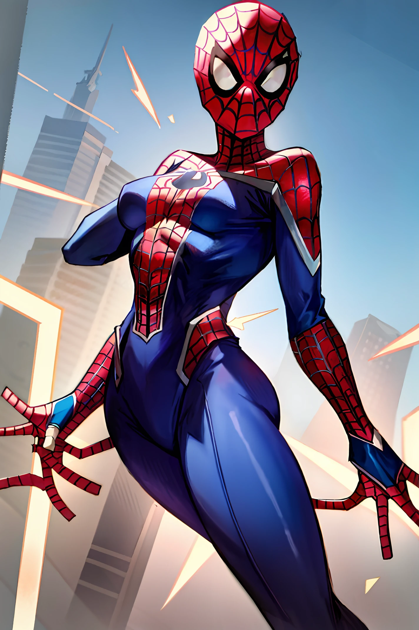 Beautiful woman detailed defined body using spider man cosplay, small breasts