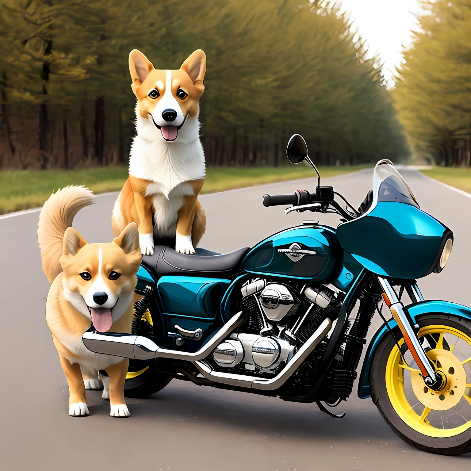Yellow and white corgi motorcycle helmet is handsome