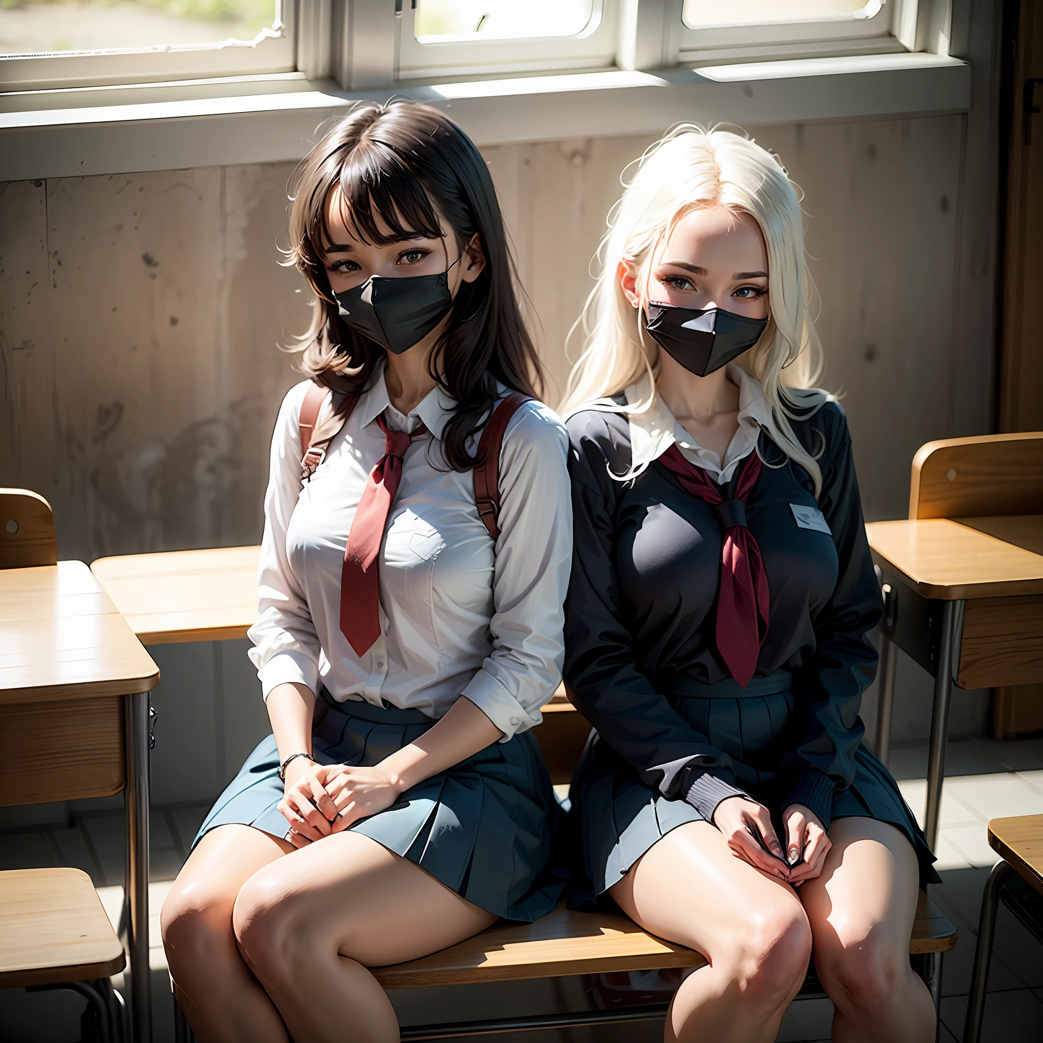 whaite hair,blue clothes,white skinned,schoolgirls --auto