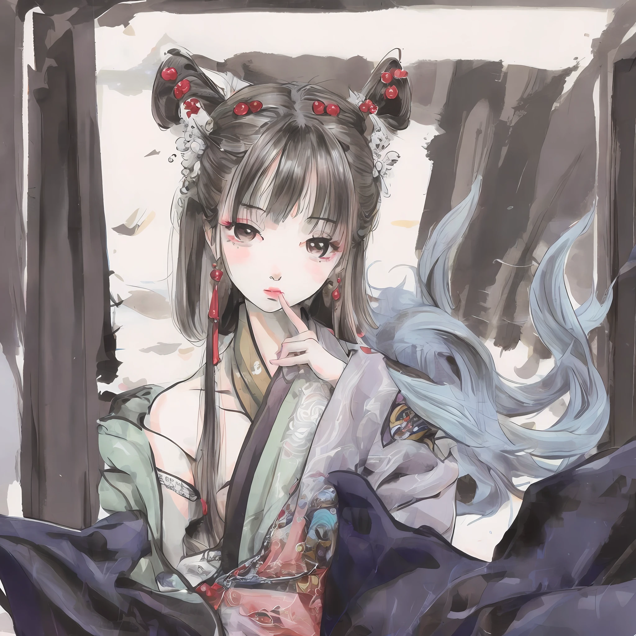 folding fan,Chinese outfit,Chinese woman,Hanfu --auto
