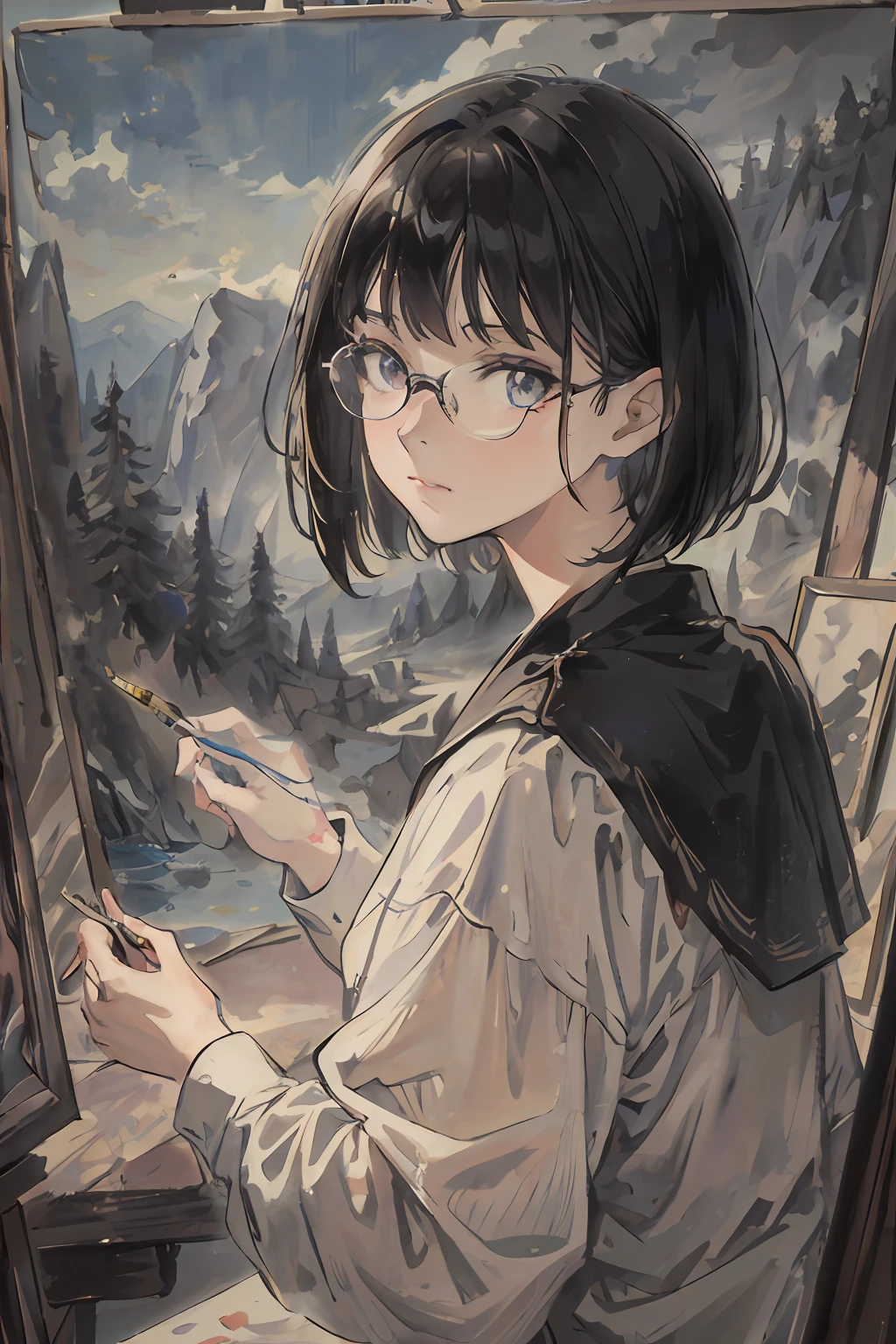 painting of a woman in glasses looking out a window, a beautiful anime portrait, anime portrait, Anime Paintings, Portrait of an anime girl, painted in anime painter studio, anime style portrait, portrait anime girl, portrait of an anime girl, crisp clear rpg portrait, Guviz-style artwork, clean and meticulous anime art, beautiful anime art style, in an anime style