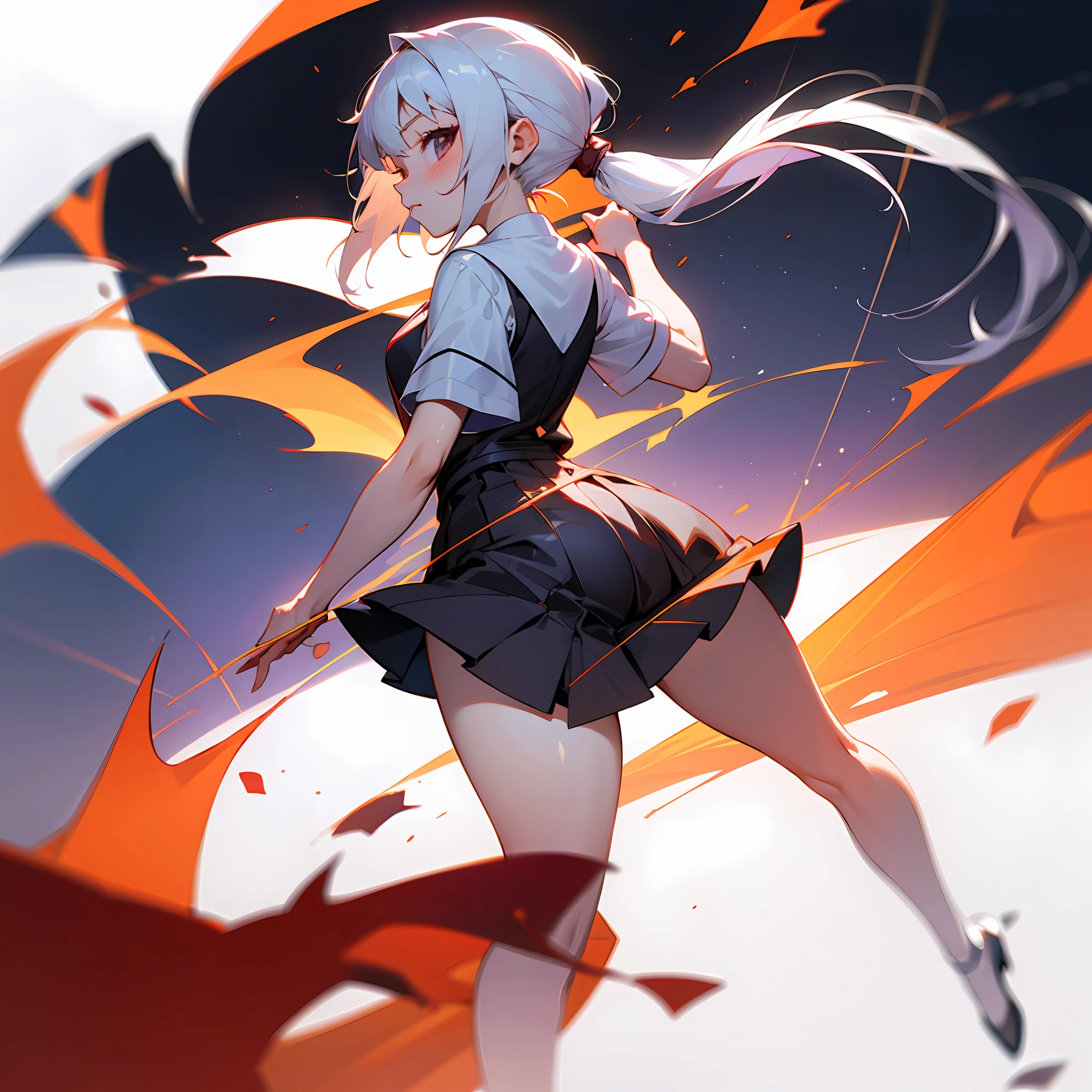 double ponytail white hair lower body jk short skirt --auto