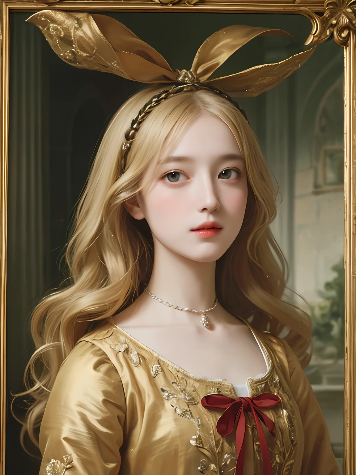 Medieval beauty Ultra High Resolution Rococo style dress Long blonde hair with blonde eyes