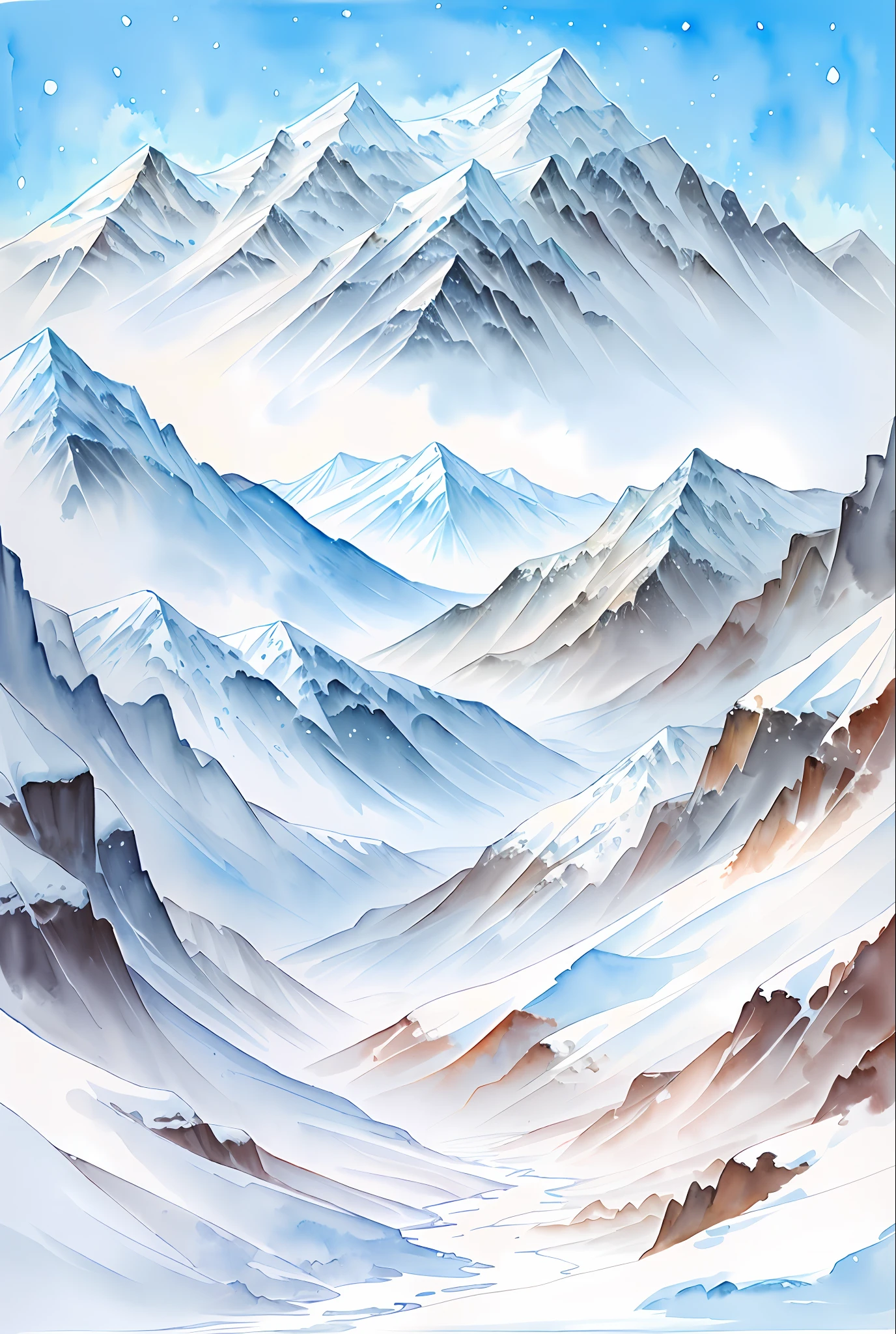 ( acuarela \(Medio\), dibujo, snow capped mountains.