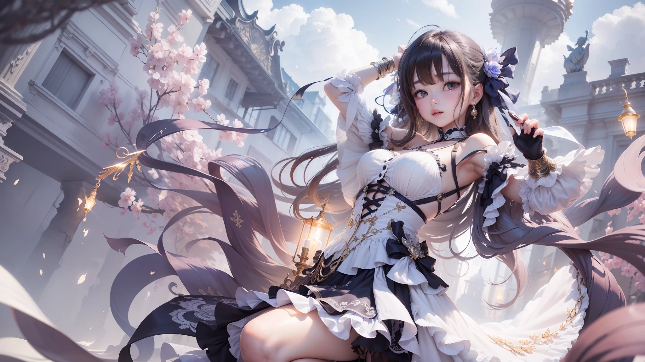 ((tmasterpiece、Need、ultra-delicate、A high resolution)), 独奏, a beauty girl, sparking eyes, perfect eyes, Black and white gold theme,