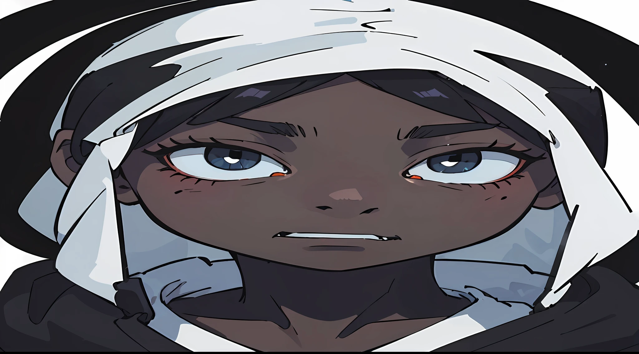 (melhor qualidade: 0.8), (melhor qualidade: 0.8), Perfect anime illustration, retrato de close-up extremo de um caveira com olhos pretos, serious face, roupa preta, parte superior do corpo, fundo branco,