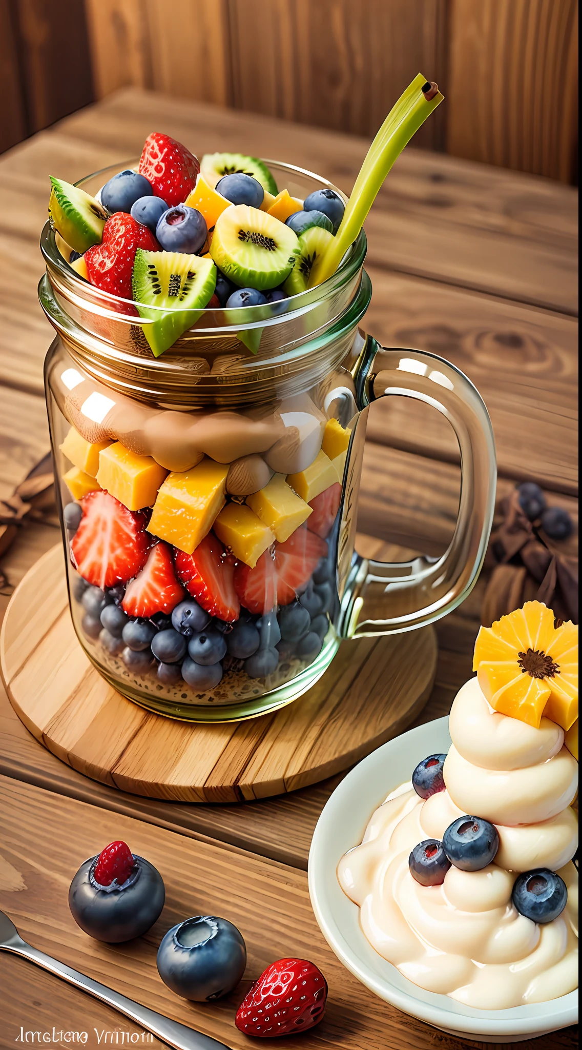 2 tablespoons chia seeds 1 cup milk (can be cow's milk, vegetable milk or yogurt) 1 tablespoon honey or other sweetener of your choice 1 teaspoon vanilla extract (optional) Chopped fresh fruits (For example, strawberries, kiwi, mango, a banan,Orange, blueberries, etc.) for topping --auto --s2