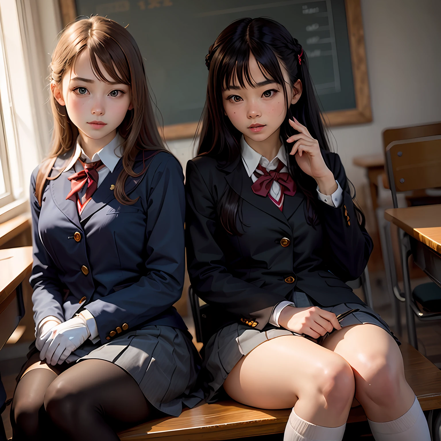 schoolgirls，whitegloves，adolable，Long hair --auto