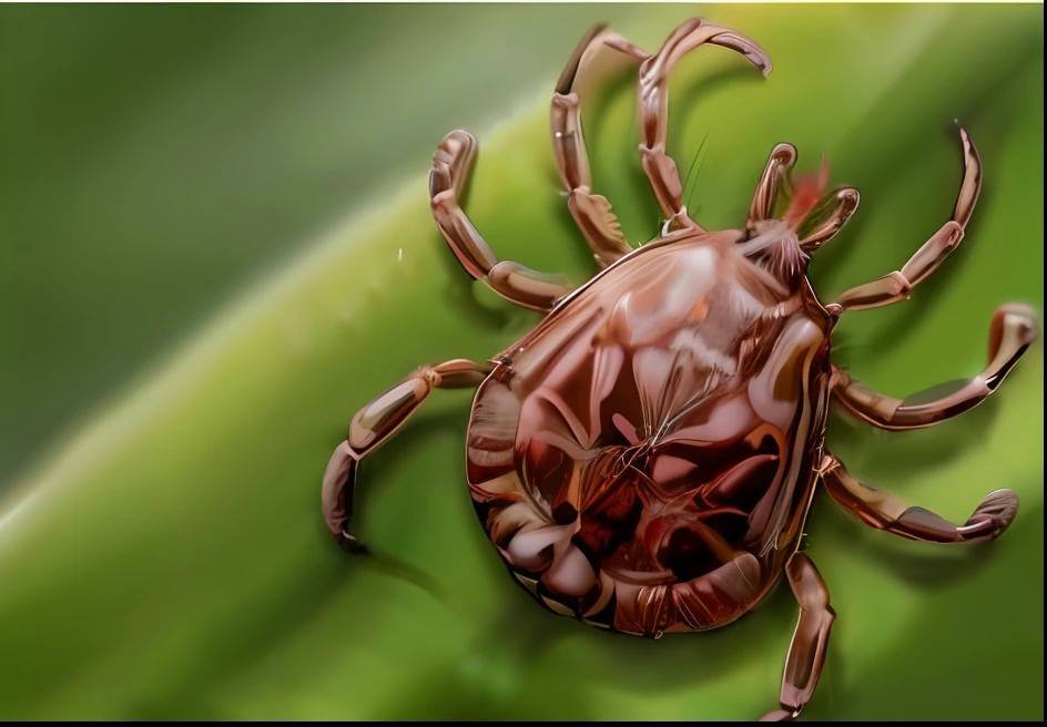 um close up de um carrapato em uma folha com um fundo desfocado, imagem viral, umbracinese, vida de insetos dentro do corpo humano, spider abdomen, ferocious appearance, arachnid, spider thorax, corpo da teia de aranha, foto viral, qualidade espetacular, pernas de aranha grandes, sharp foccus ilustration, Craxula, lugubrious
