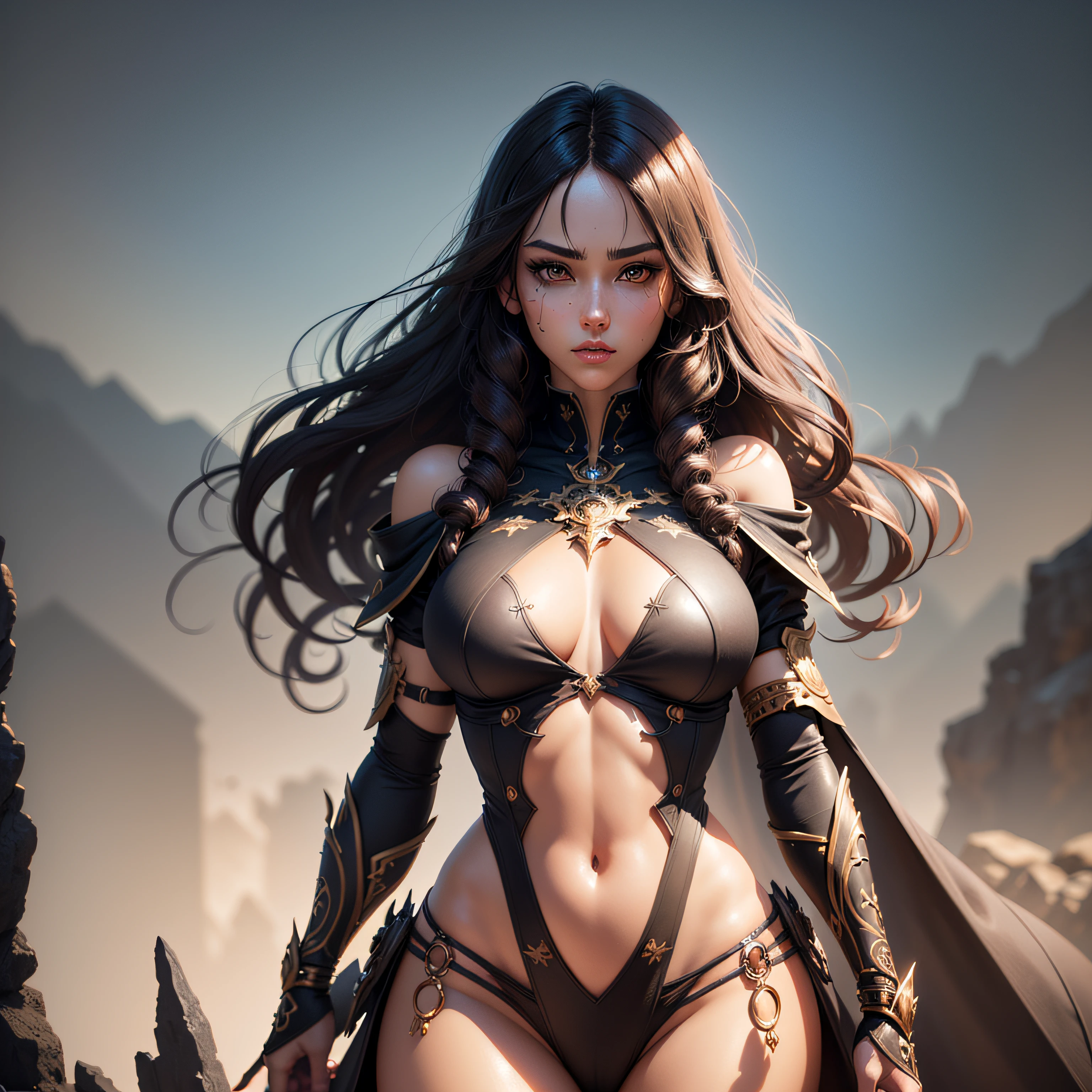 Mulher morena, olhos azul, pele clara, realista, sensual, seios grandes, quadril largo, realista, deusa do gelo, shiva final fantasy, artico, grandes cristais de gelo em volta, corpo completo, 4k, --auto
