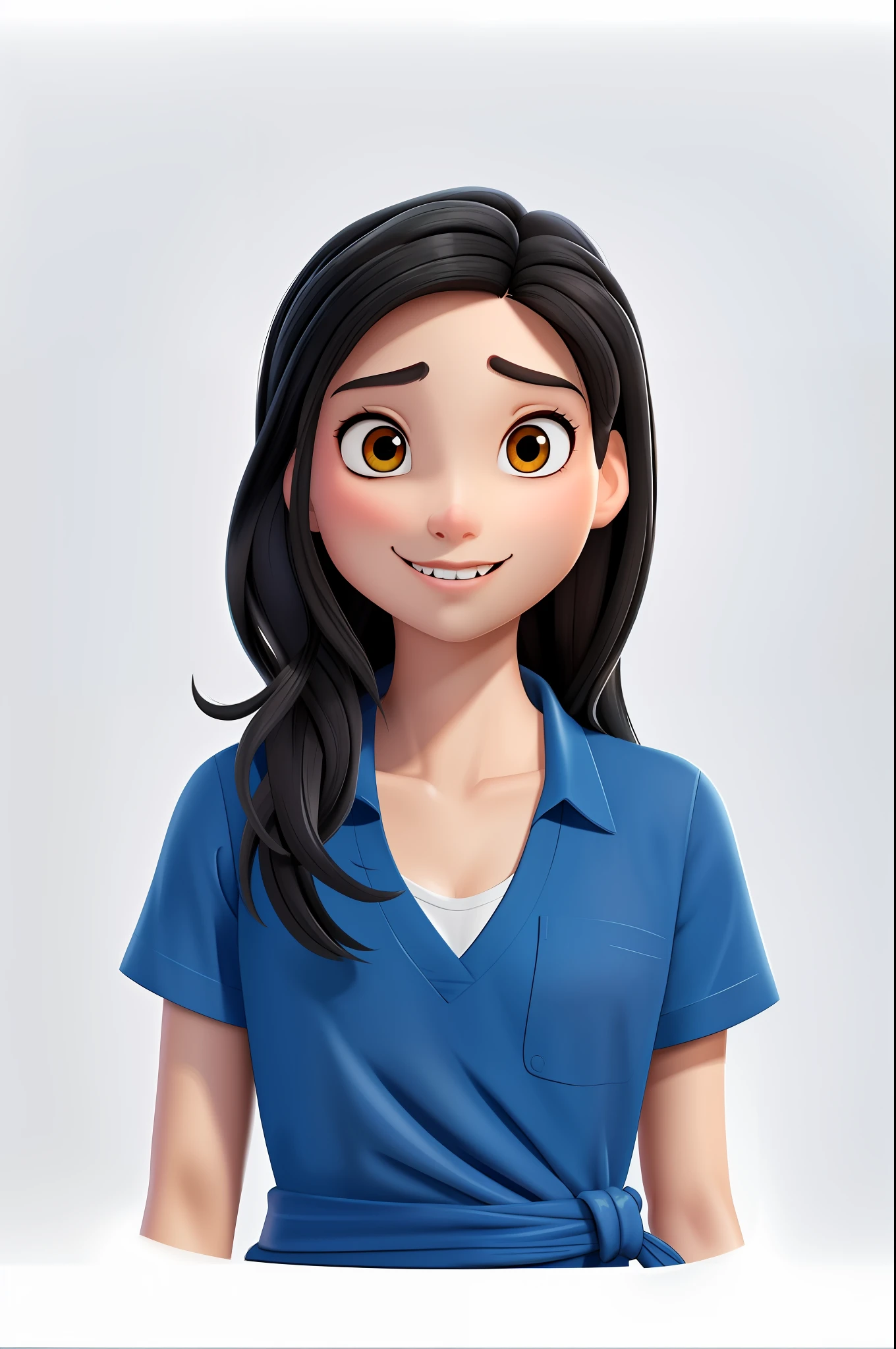 cartoon character of a woman with long black hair and a blue shirt, pixar portrait 8 k photo, disney render, disney character, pixar portrait, disney character style, pixar character, cartoon character, cartoon pixar style, animation character, high detailed cartoon, as a pixar character, close up character, closeup character portrait, pixar cartoon style, pixar renderman render, highly detailed character