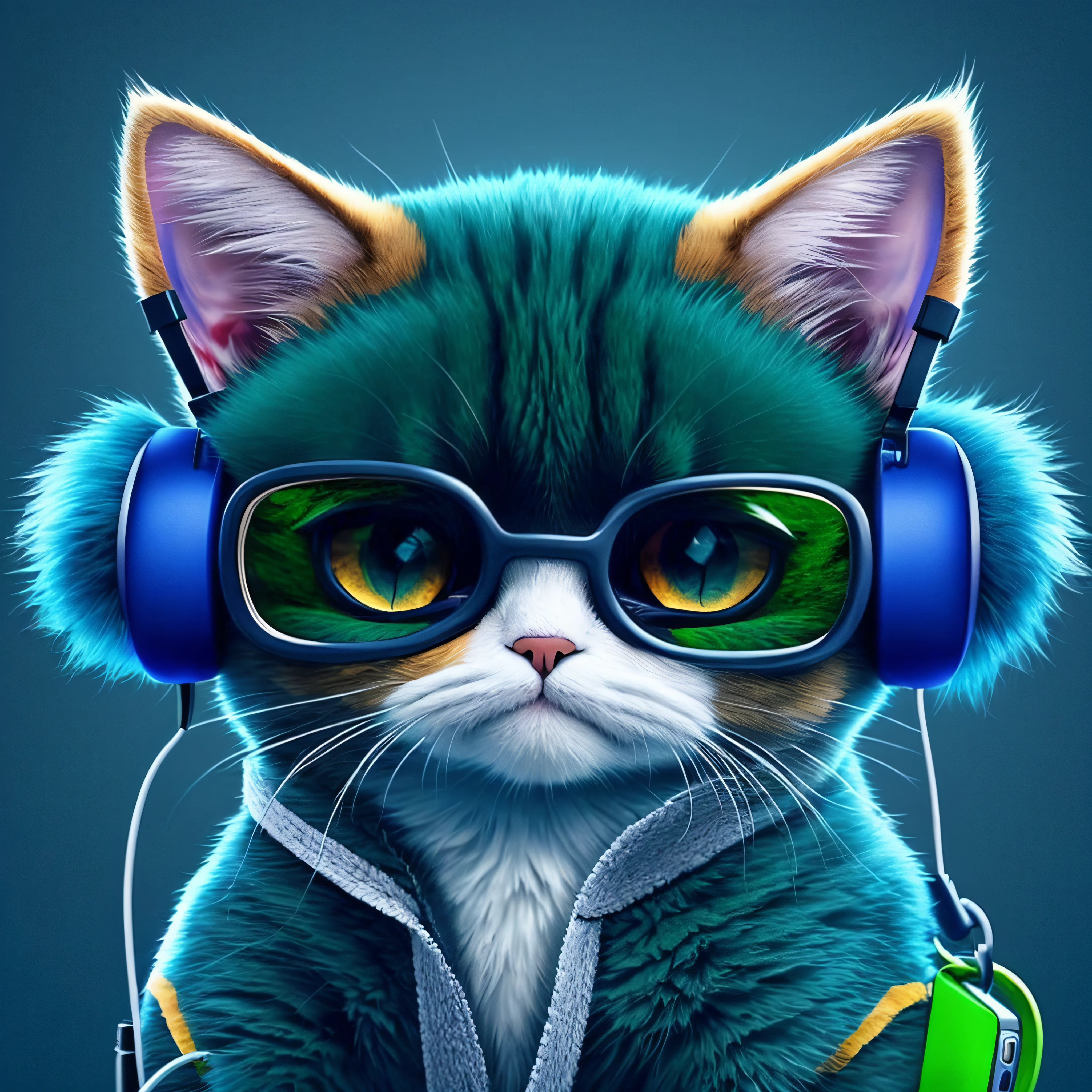 um close up de um gato usando fones de ouvido e uma jaqueta, gato cyberpunk, awesome cat, Cybercat, artista peludo, arte digital peluda, gato ciborgue, usando fones de ouvido de gato, peludo do gato, gato anime, gatinho ciborgue, Arte peluda, olhando heckin legal e elegante, gato espacial, papel de parede de alta qualidade, papel de parede de alta qualidade, liquid cat, papel de parede 4k