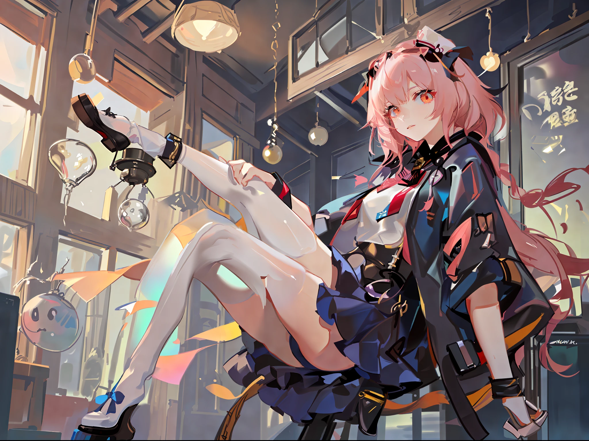 Good picture quality,The characters' expressions are meticulously portrayed,Meticulous details,canvas shoe,White striped white suspender stockings