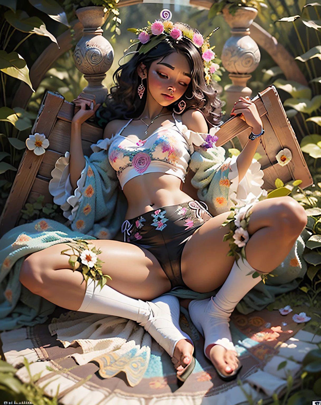 1sexy girl with forest clothes, flowers, leaves, mandalas, fractal,, Sleeping Beauty, by Bella🦋 full body, beautiful girl sleeping, room with mirror, girl sleeping on bed and sheets, old clock and lamp on table, full body, black hair, Transparent clothing,open legs, view of pubic hair, 1 sexy girl in transparent forest clothes,exposed breasts, open transparent t-shirt,mandala and flower tattoos, La mejor calidad, Obra maestra, llustration, muy delicado y hermoso, muy detallado, CG, Unidad, Fondo de pantalla de 8k, ridiculous, huge filesize, lente muy ancha, Luz suave,Sleeping Beauty, by Bella🦋 full body, beautiful girl sleeping, full body, black hair, Transparent clothing, slight smile,, open legs, view of pubic hair, 1 sexy girl in transparent forest clothes,exposed breasts, open transparent t-shirt,mandala and flower tattoos, La mejor calidad,