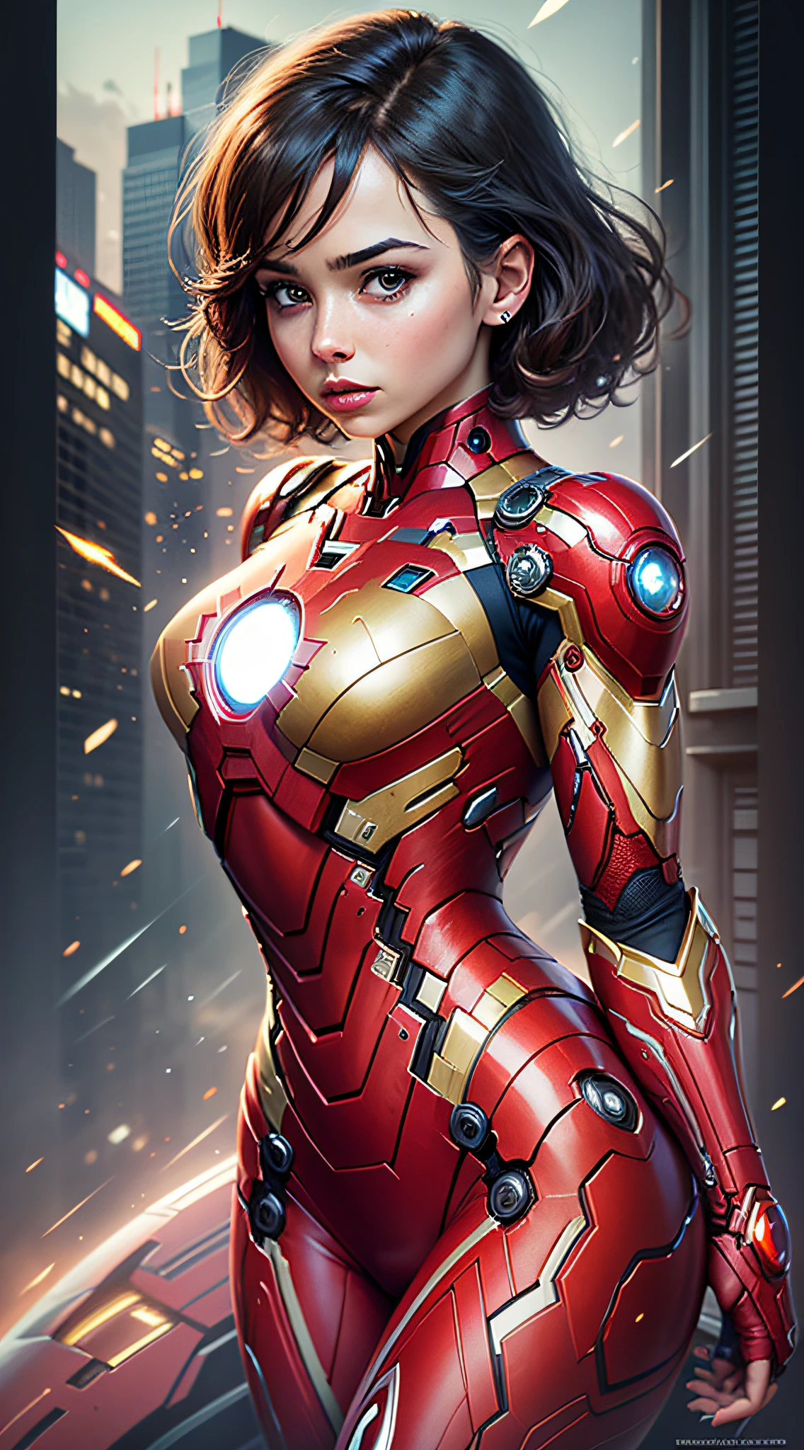 PC desktop, marvel style, The woman, hand forward, iron man style