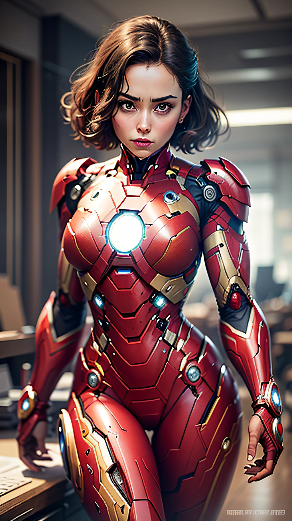 PC desktop, marvel style, The woman, hand forward, iron man style