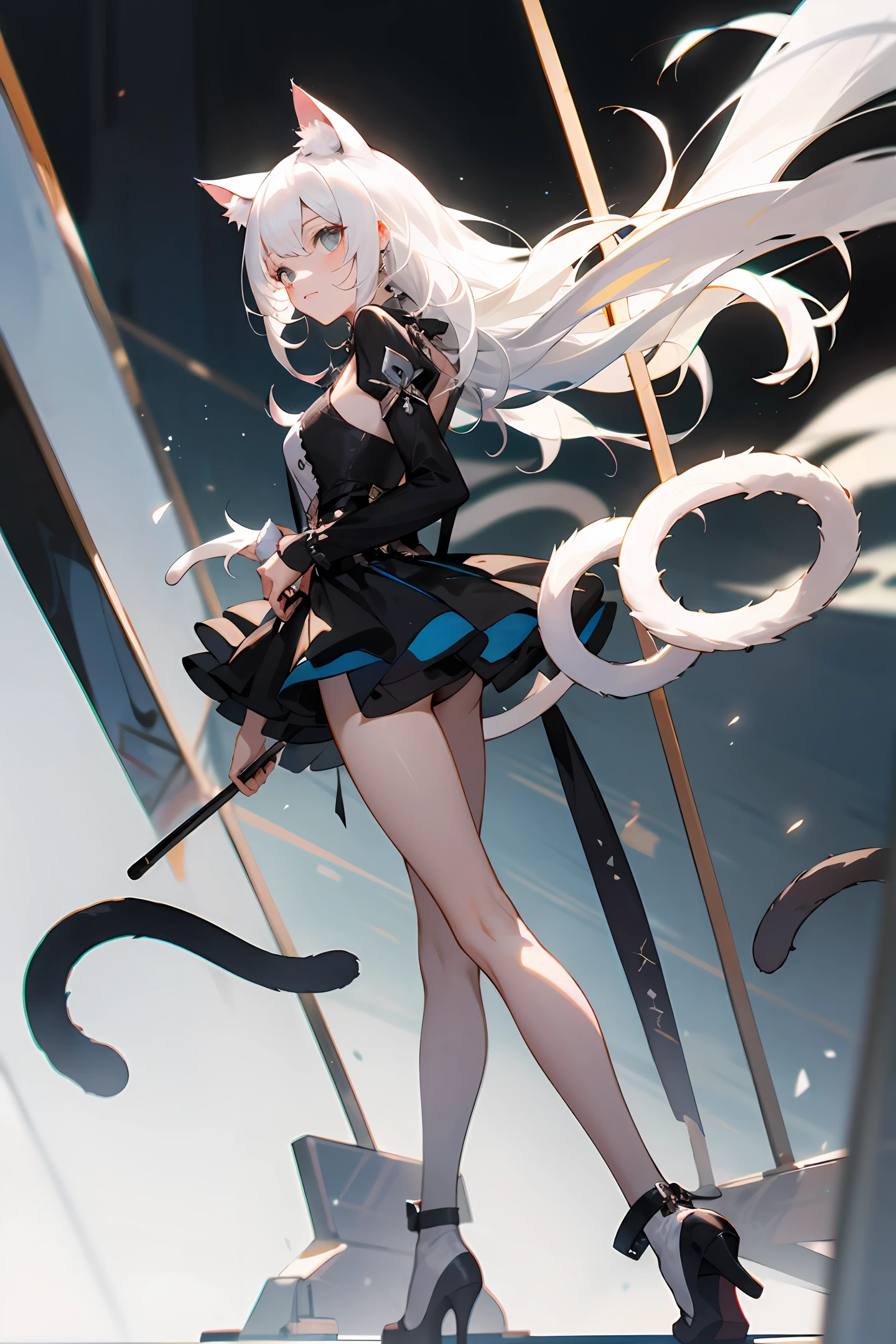White hair,a beauty girl,Cat ears,Beth,Leg rings,Need,tmasterpiece,Cat tail