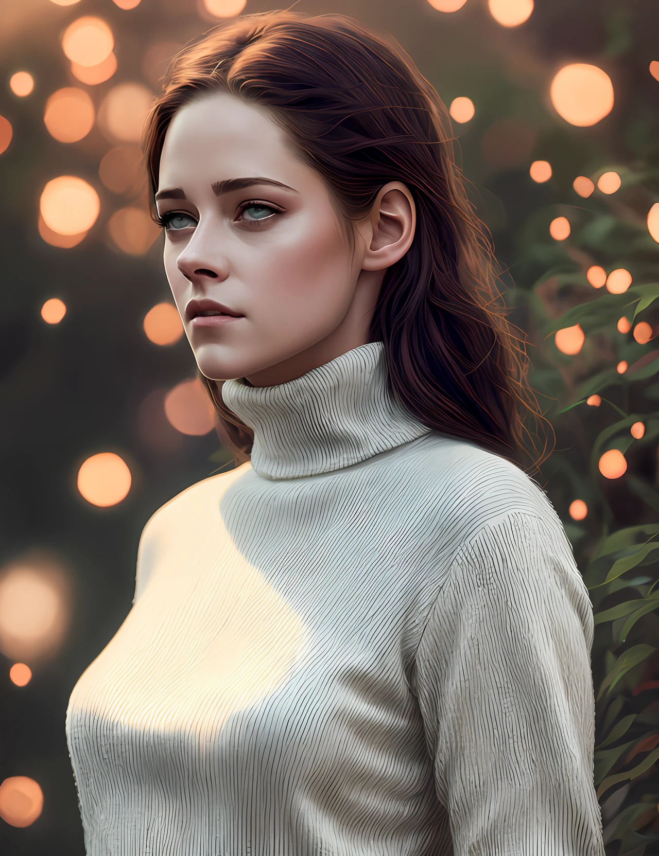 photo of extremely sexy (kr1st3nst:0.99), Kristen Stewart, a woman as a sexy movie star, (((closeup portrait:1.2))), modelshoot style, (extremely detailed CG unity 8k wallpaper), photo of the most beautiful artwork in the world, professional majestic oil painting by Ed Blinkey, Atey Ghailan, Studio Ghibli, by Jeremy Mann, Greg Manchess, Antonio Moro, trending on ArtStation, trending on CGSociety, Intricate, High Detail, Sharp focus, dramatic, photorealistic painting art by midjourney and greg rutkowski, (tight long turtleneck dress:1.2), ((in a lush garden)), (high fantasy), (looking at viewer:1.2), (detailed pupils:1.3), (magic sparks:1.1), (fireflies:1.1)