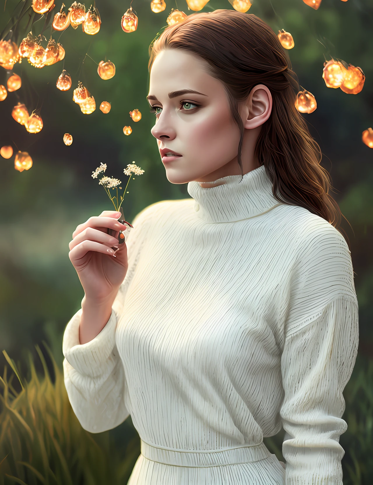 photo of extremely sexy (kr1st3nst:0.99), Kristen Stewart, a woman as a sexy movie star, (((closeup portrait:1.2))), modelshoot style, (extremely detailed CG unity 8k wallpaper), photo of the most beautiful artwork in the world, professional majestic oil painting by Ed Blinkey, Atey Ghailan, Studio Ghibli, by Jeremy Mann, Greg Manchess, Antonio Moro, trending on ArtStation, trending on CGSociety, Intricate, High Detail, Sharp focus, dramatic, photorealistic painting art by midjourney and greg rutkowski, (tight long turtleneck dress:1.2), ((in a lush garden)), (high fantasy), (looking at viewer:1.2), (detailed pupils:1.3), (magic sparks:1.1), (fireflies:1.1)