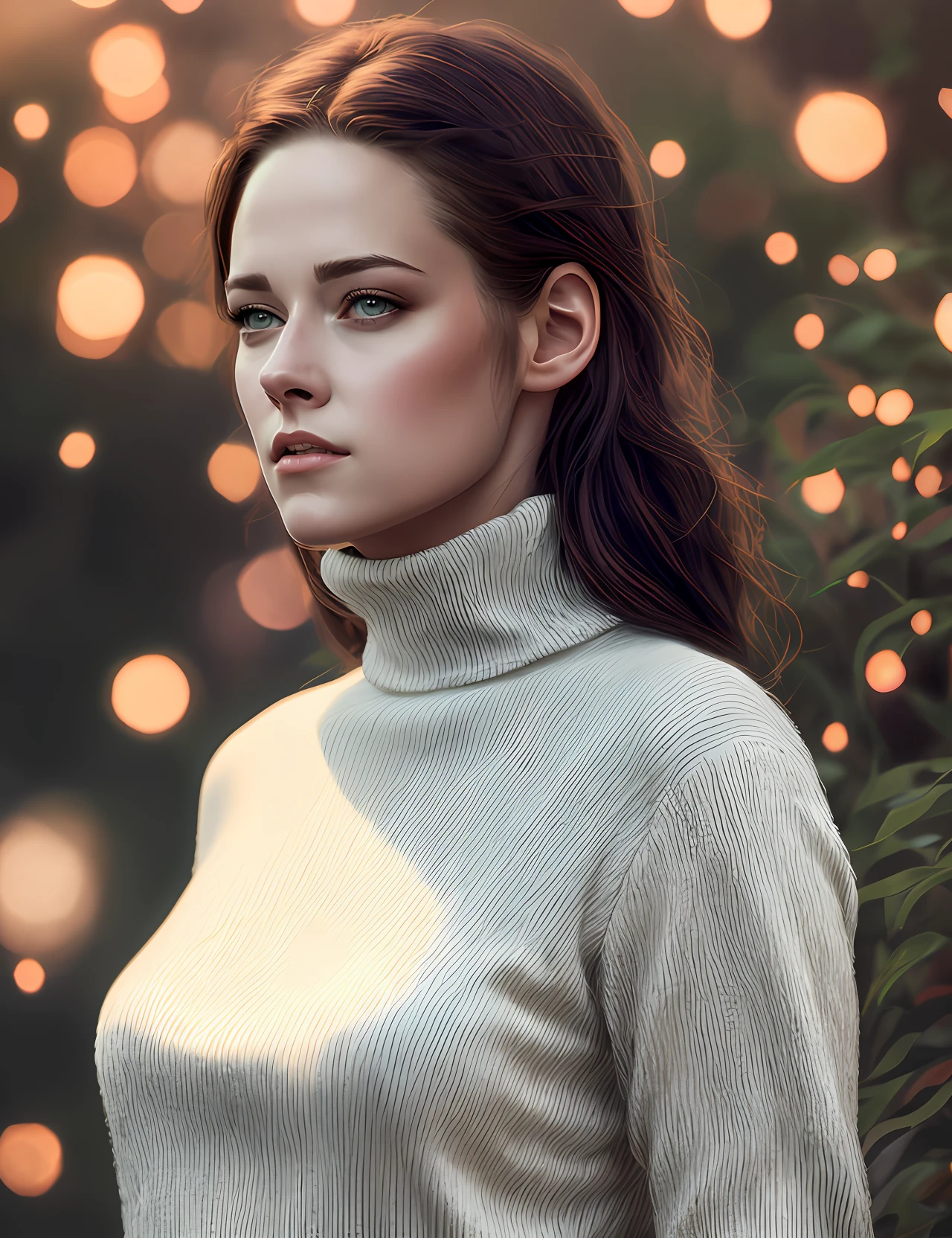 photo of extremely sexy (kr1st3nst:0.99), Kristen Stewart, a woman as a sexy movie star, (((closeup portrait:1.2))), modelshoot style, (extremely detailed CG unity 8k wallpaper), photo of the most beautiful artwork in the world, professional majestic oil painting by Ed Blinkey, Atey Ghailan, Studio Ghibli, by Jeremy Mann, Greg Manchess, Antonio Moro, trending on ArtStation, trending on CGSociety, Intricate, High Detail, Sharp focus, dramatic, photorealistic painting art by midjourney and greg rutkowski, (tight long turtleneck dress:1.2), ((in a lush garden)), (high fantasy), (looking at viewer:1.2), (detailed pupils:1.3), (magic sparks:1.1), (fireflies:1.1)