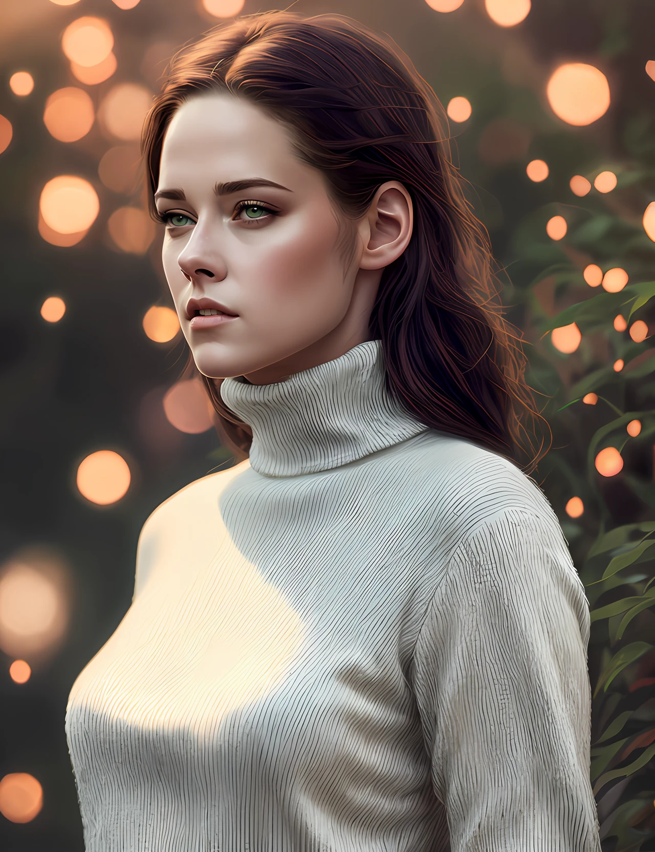 photo of extremely sexy (kr1st3nst:0.99), Kristen Stewart, a woman as a sexy movie star, (((closeup portrait:1.2))), modelshoot style, (extremely detailed CG unity 8k wallpaper), photo of the most beautiful artwork in the world, professional majestic oil painting by Ed Blinkey, Atey Ghailan, Studio Ghibli, by Jeremy Mann, Greg Manchess, Antonio Moro, trending on ArtStation, trending on CGSociety, Intricate, High Detail, Sharp focus, dramatic, photorealistic painting art by midjourney and greg rutkowski, (tight long turtleneck dress:1.2), ((in a lush garden)), (high fantasy), (looking at viewer:1.2), (detailed pupils:1.3), (magic sparks:1.1), (fireflies:1.1)