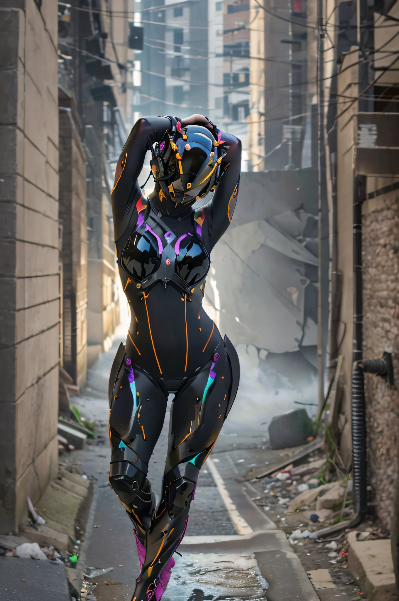 ((Qualidade Superior, 8K, Obra-Prima: 1.3)), sharp fokus: 1.2, solo, Raw foto, realista, obra-prima, melhor qualidade, alta resolução, ultra detalhado, artes oficiais, Unity 8K papel de parede, papel de parede oficial, atmosfera mal-humorada, chiaroscuro, celty, 1girl, 1female, capacete, bodysuit, bodysuit preto, pele apertada, roupas de motociclista, orelhas de animais, bikesuit, couro, seios grandes,, luvas, (((descompactar))), innerboob, pose, uma pessoa em um cyberhelmet, cyberhelmet branco, terrific, close up, linhas de movimento, buttom up up down, cintura curvado para o lado sensual, hiper detalhado, luzes neon, cores neon, cyberpunk, reflexos, brilhante, Sparks, shy and seductive posture, Estilo Perfeito, (((Espalhe as pernas, sente-se com os joelhos dobrados)))), Corpo feminino atraente, bonito, bonito, mais famoso do mundo, waist constriction, pose com o quadril inclinada para o lado, Hands behind head with arm tilted up, Front view,